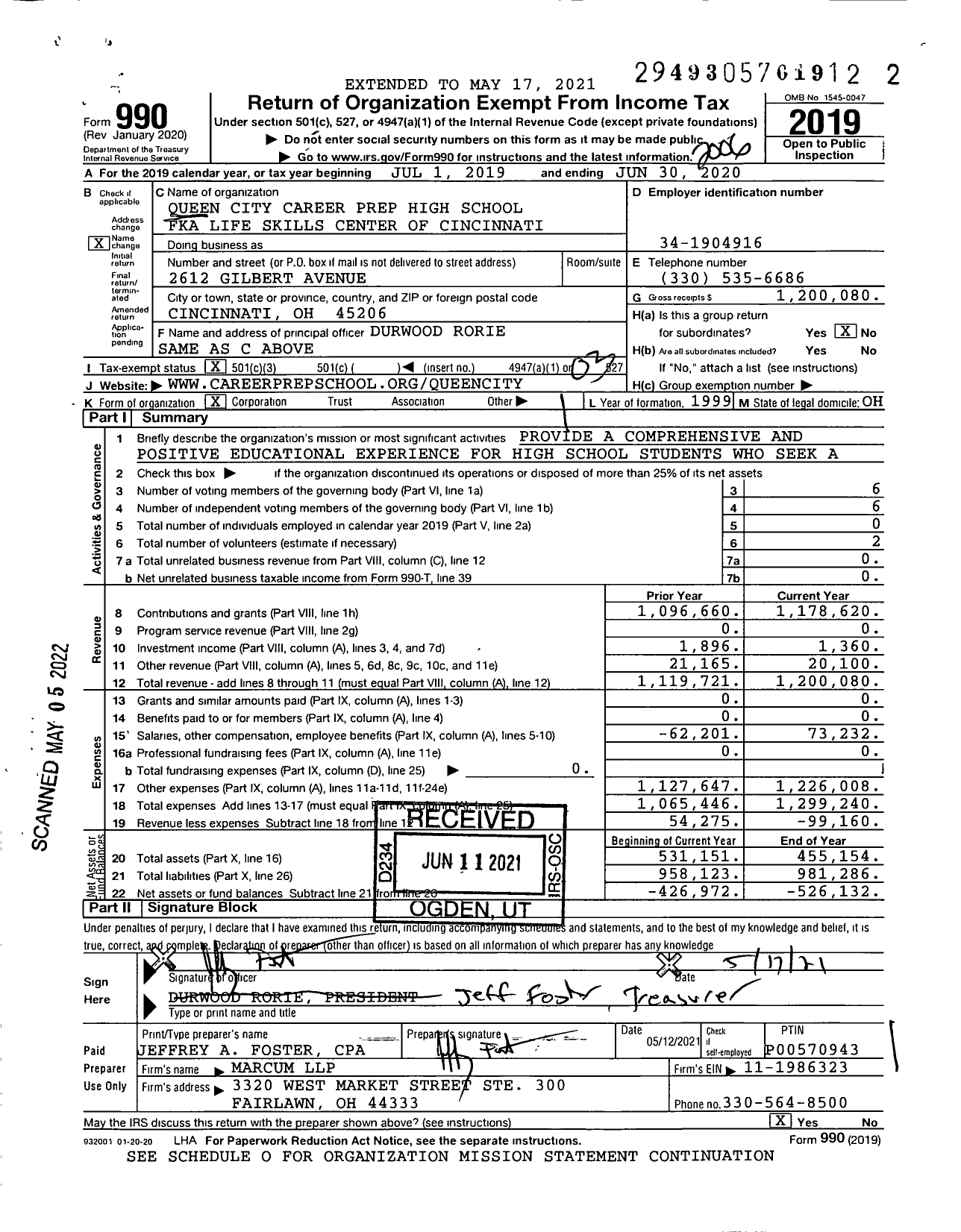 Image of first page of 2019 Form 990 for Queen City Career Prep High School