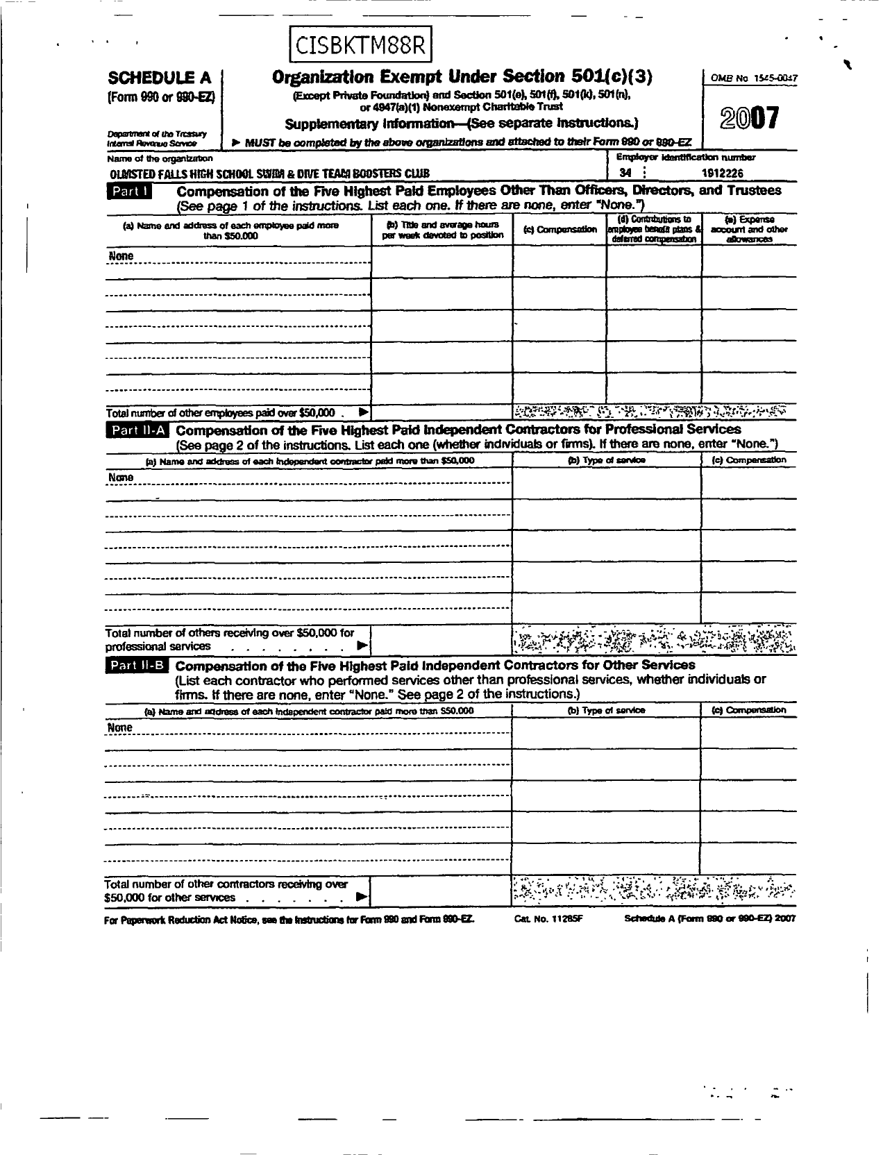 Image of first page of 2007 Form 990ER for Olmsted Falls High School Swim and Dive Team Boosters Club