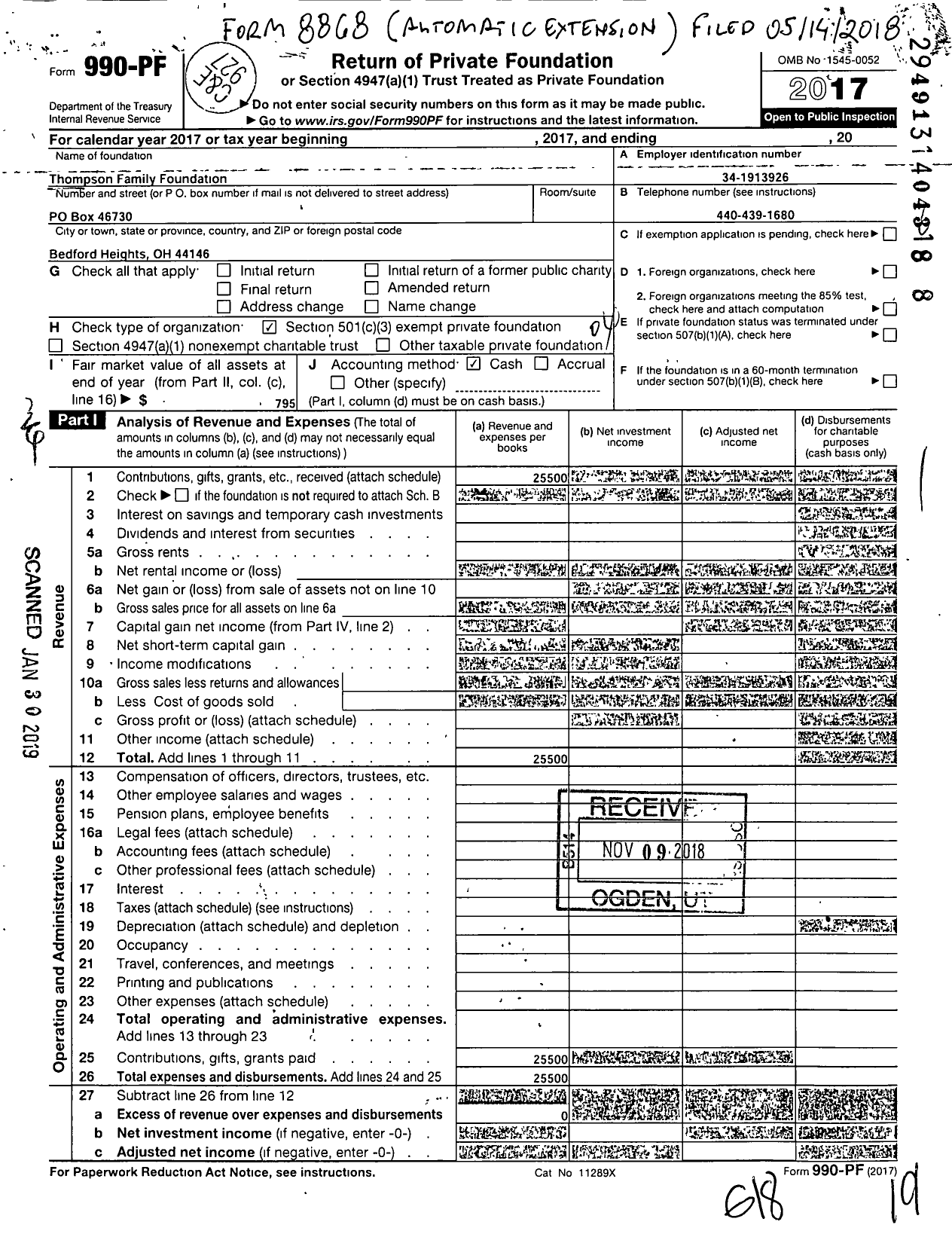 Image of first page of 2017 Form 990PF for Thompson Family Foundation