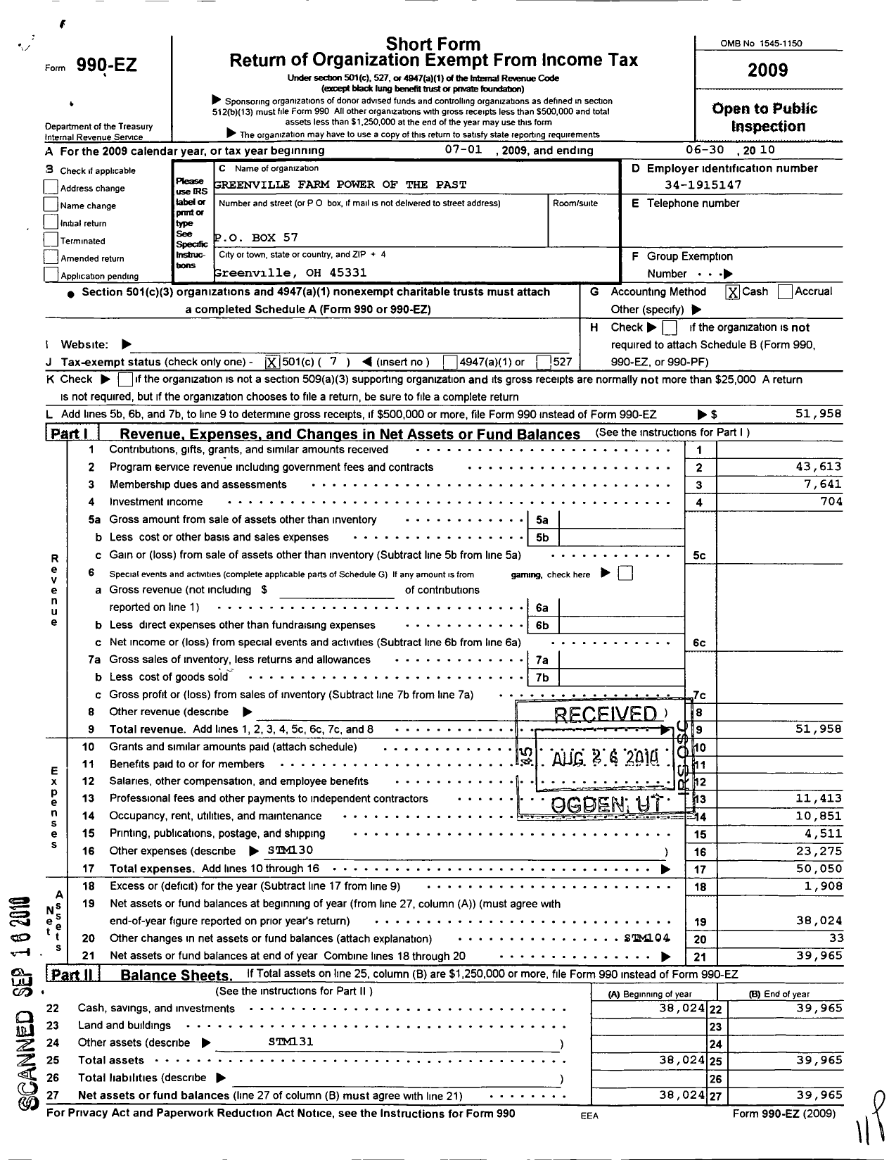 Image of first page of 2009 Form 990EO for Greenville Farm Power of the Past