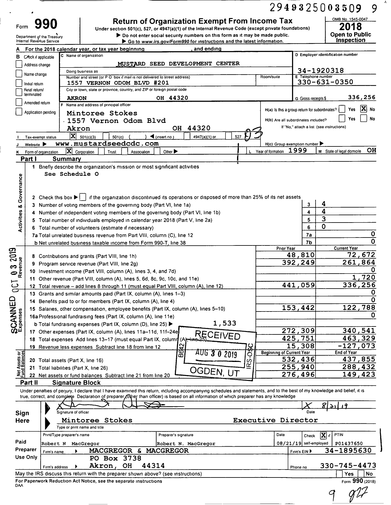 Image of first page of 2018 Form 990 for Mustard Seed Development Center