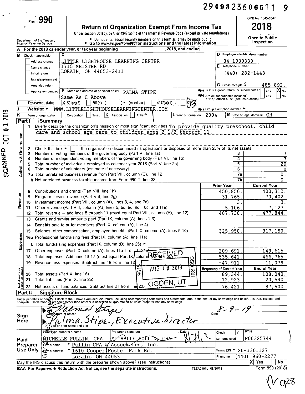 Image of first page of 2018 Form 990 for Little Lighthouse Learning Center