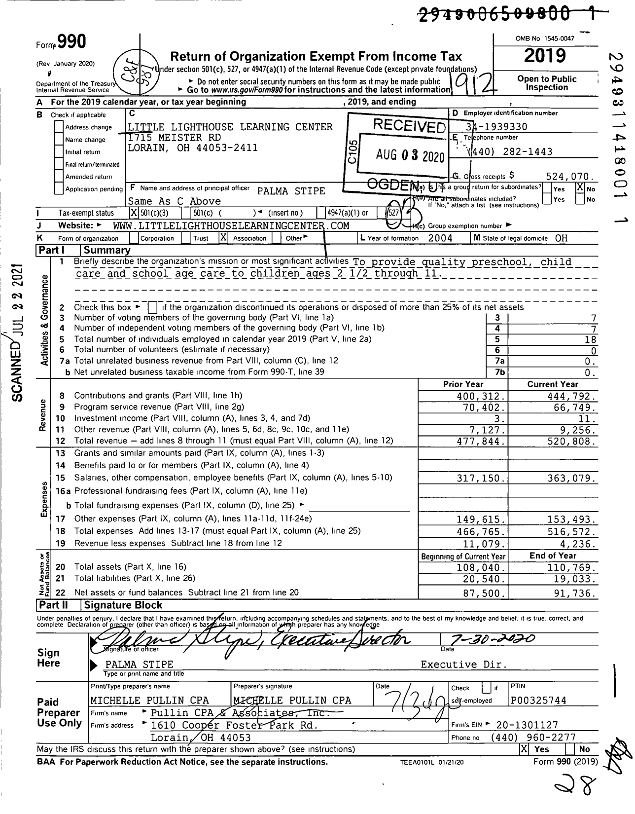 Image of first page of 2019 Form 990 for Little Lighthouse Learning Center