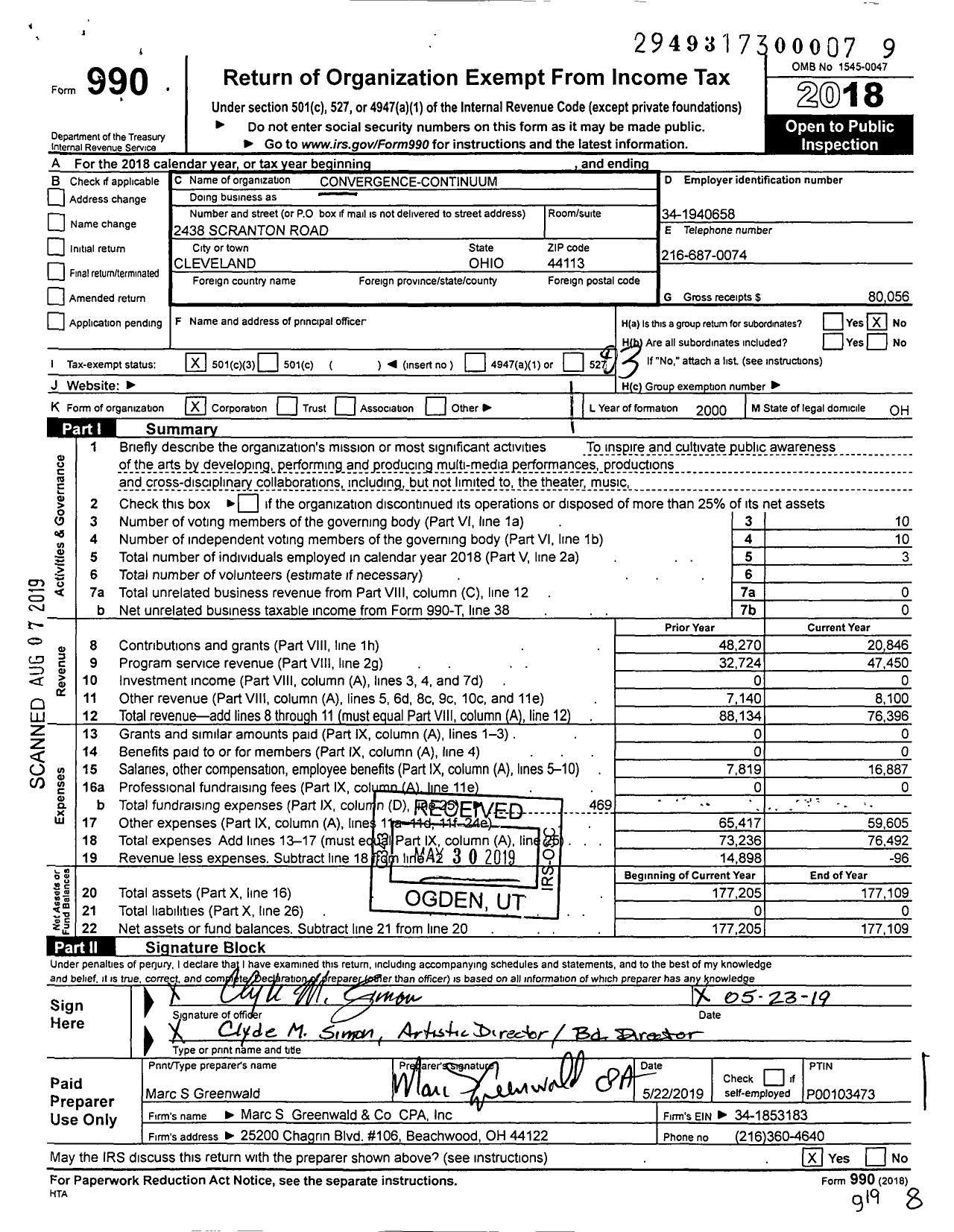 Image of first page of 2018 Form 990 for Convergence-Continuum