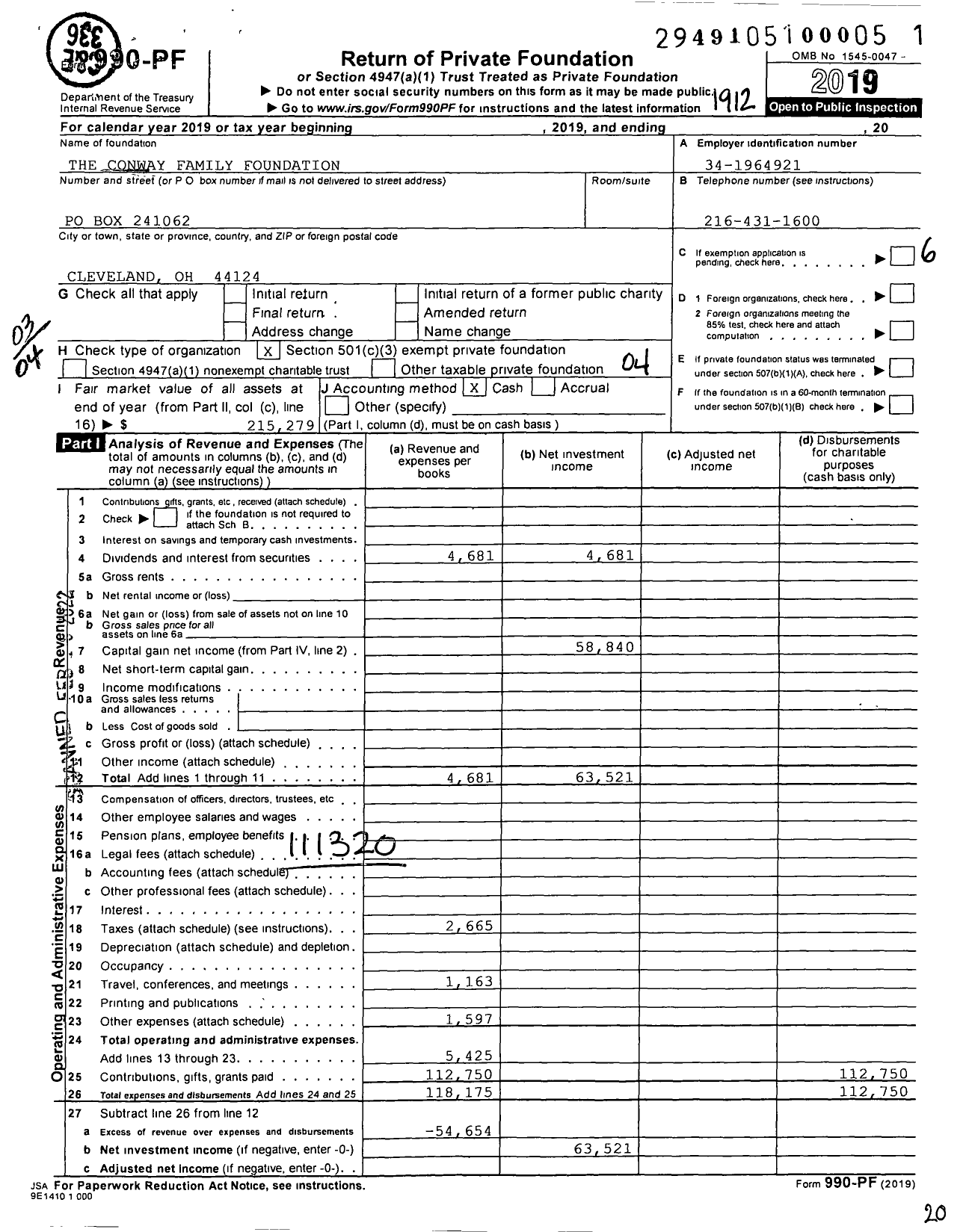 Image of first page of 2019 Form 990PF for The Conway Family Foundation