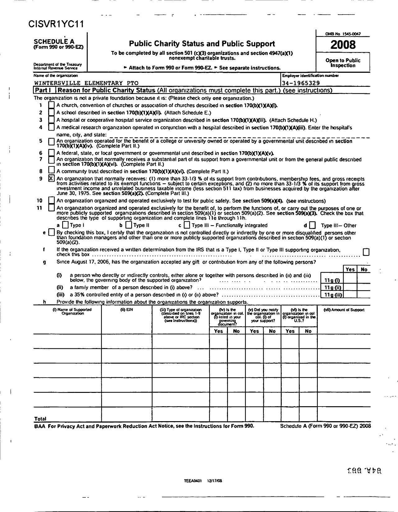 Image of first page of 2008 Form 990ER for Wintersville Elementary Parent-Teacher Organization