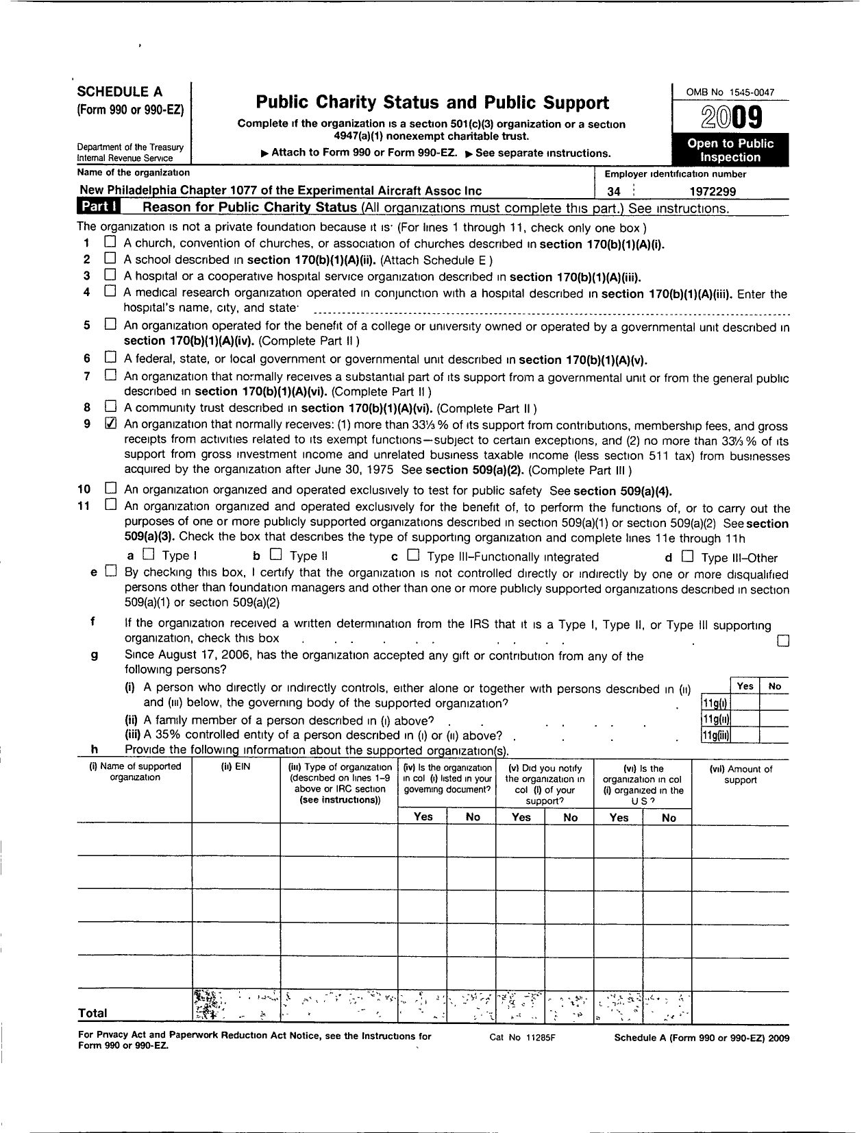 Image of first page of 2009 Form 990ER for New Philadelphia Chapter 1077 of the Experimental Aviation Association