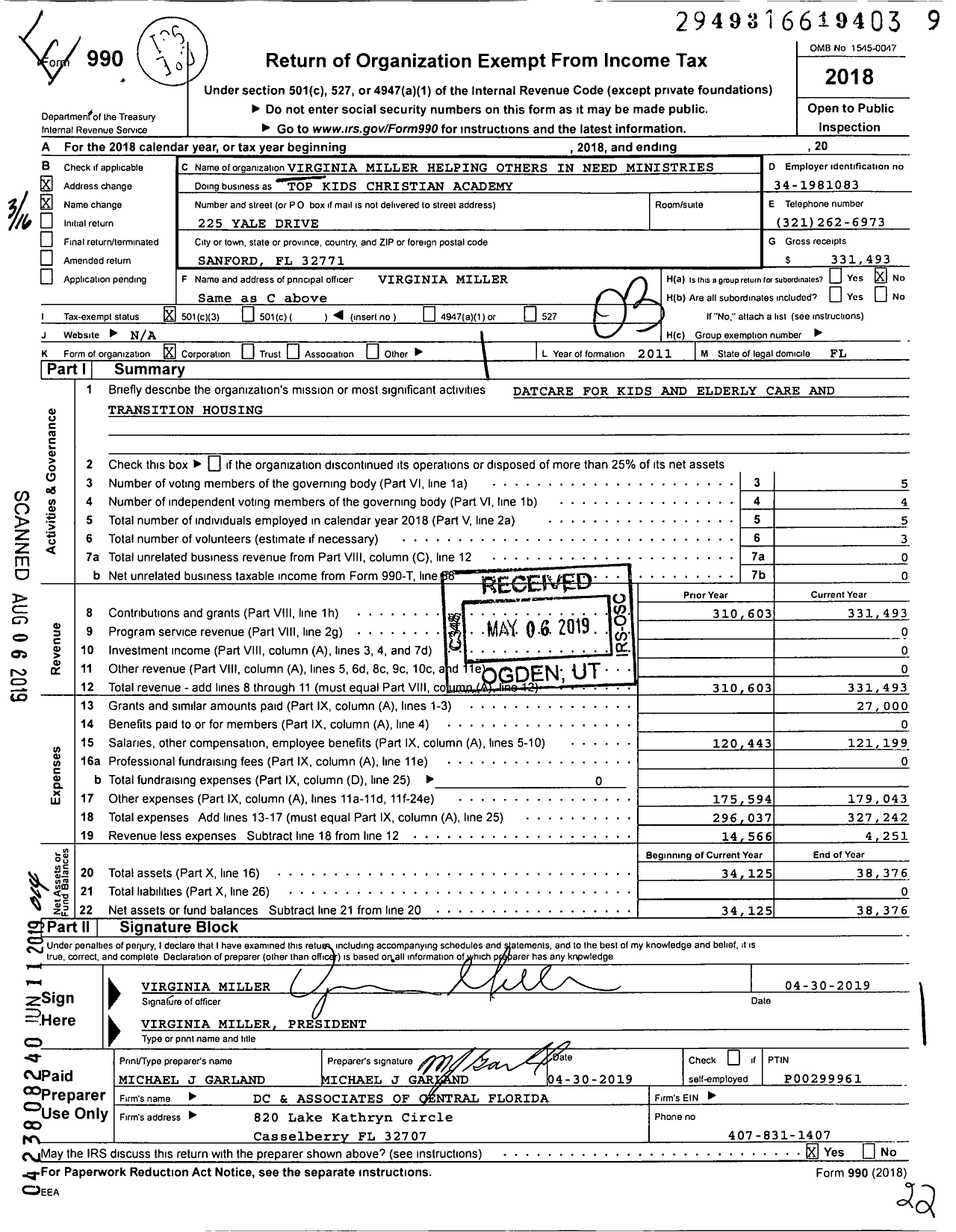 Image of first page of 2018 Form 990 for Top Kids Christian Academy