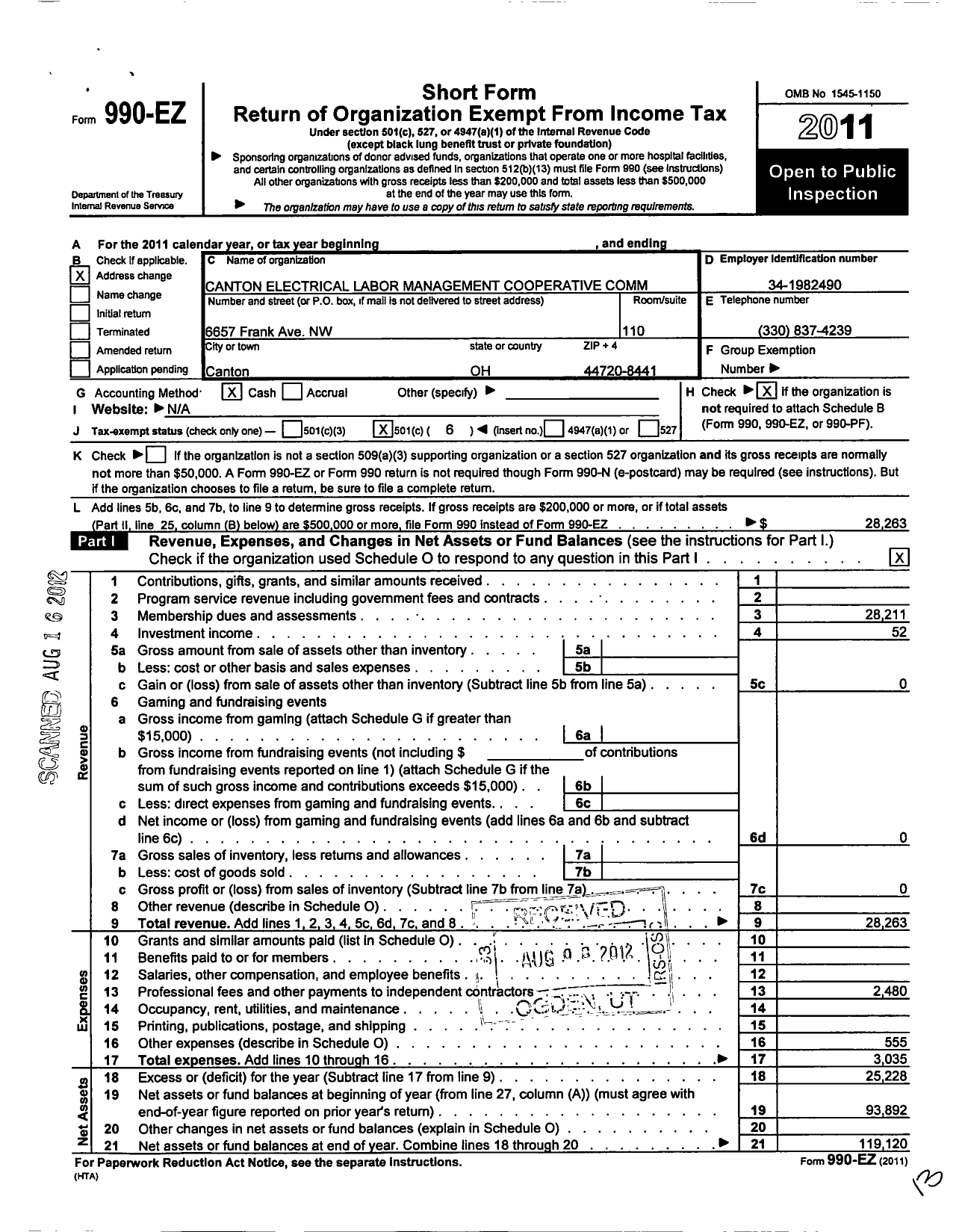 Image of first page of 2011 Form 990EO for Canton Electrical Labor Management