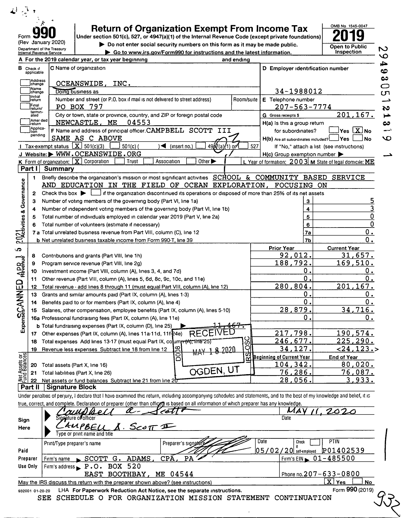 Image of first page of 2019 Form 990 for Oceanswide