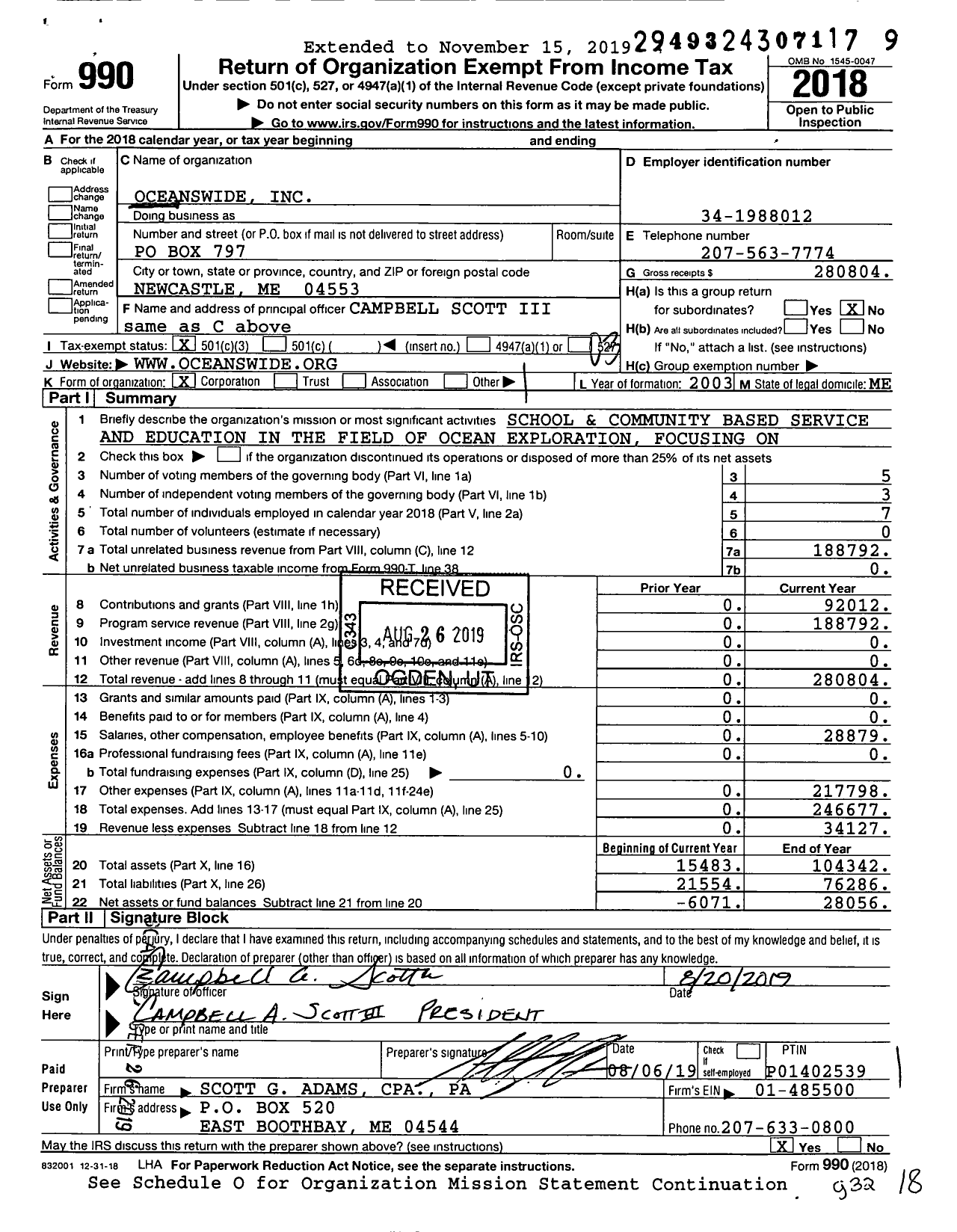 Image of first page of 2018 Form 990 for Oceanswide