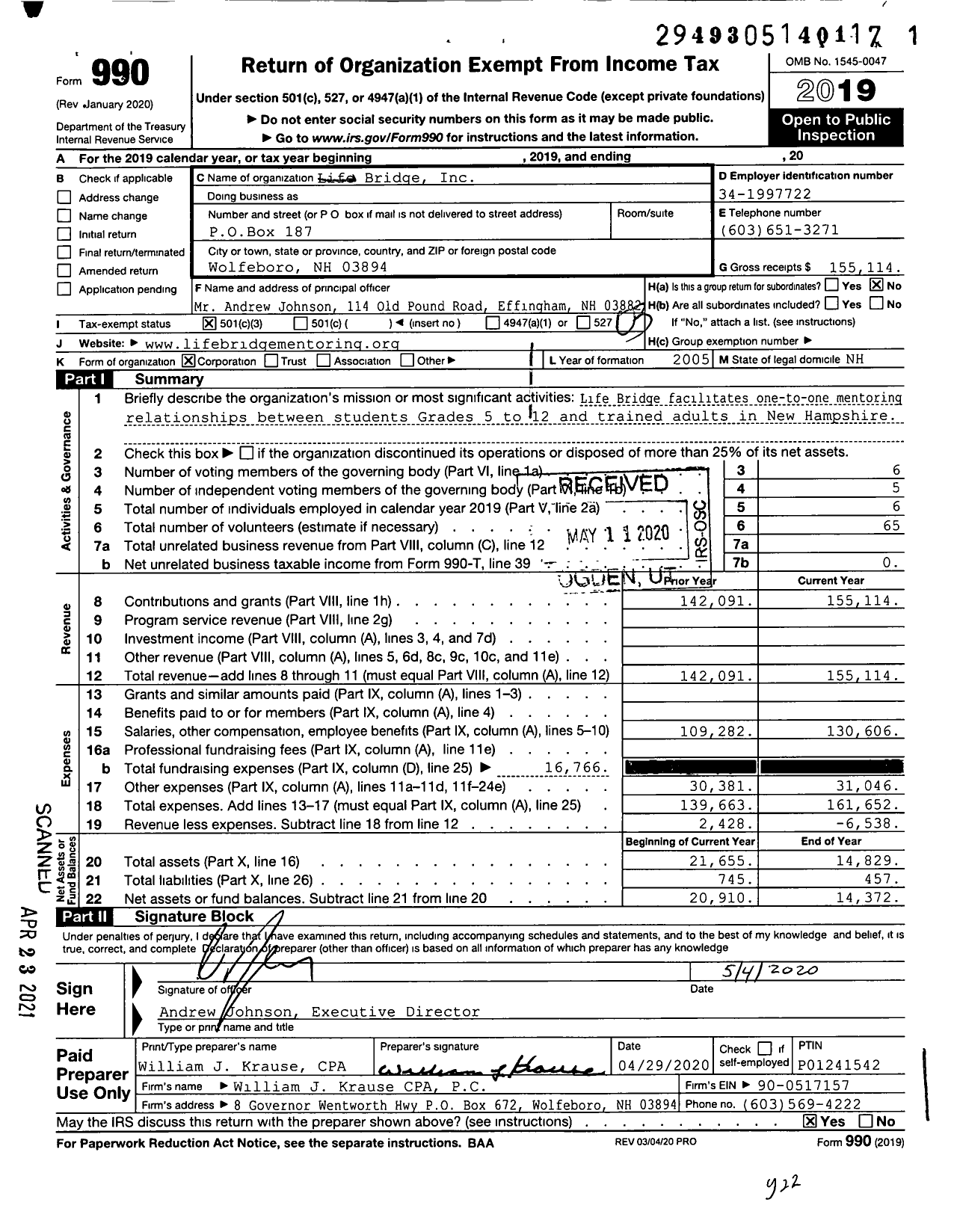 Image of first page of 2019 Form 990 for Life Bridge