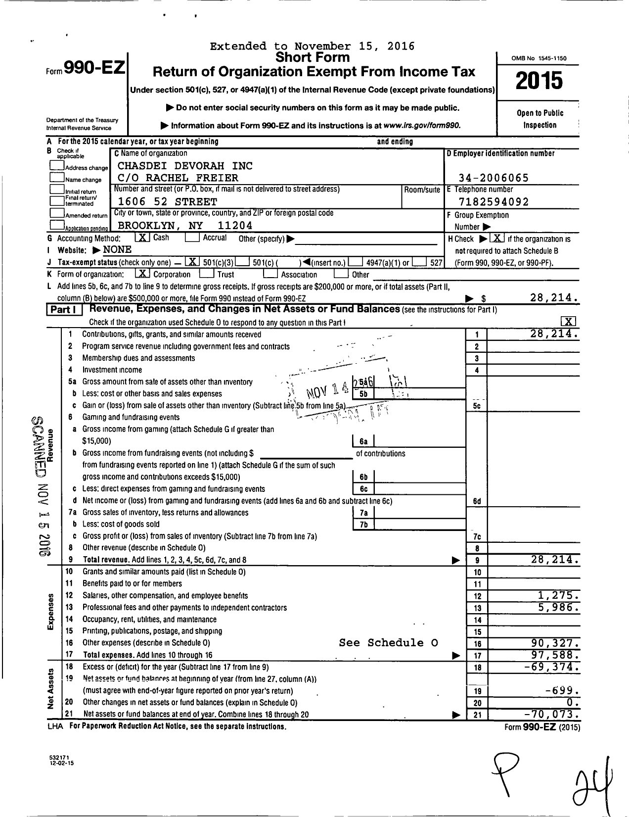 Image of first page of 2015 Form 990EZ for Ezras Nashim