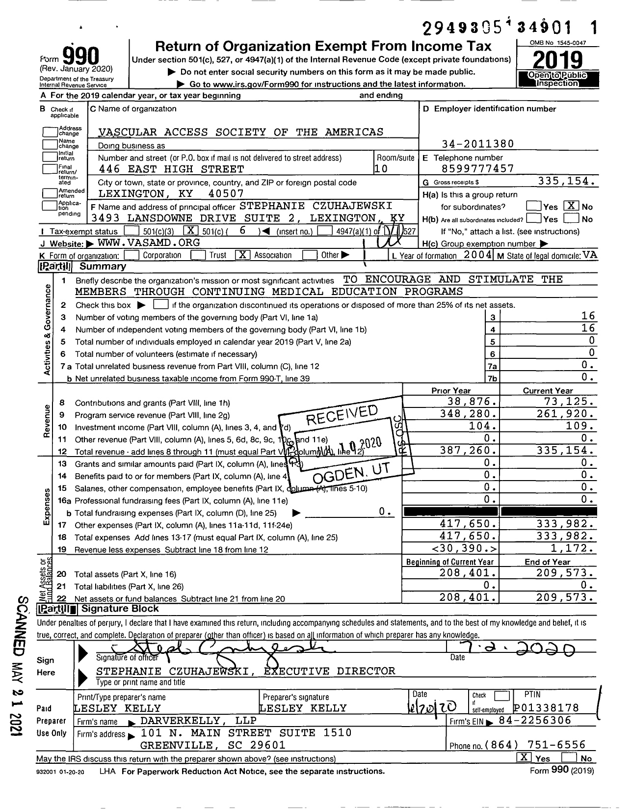 Image of first page of 2019 Form 990O for Vascular Access Society of the Americas