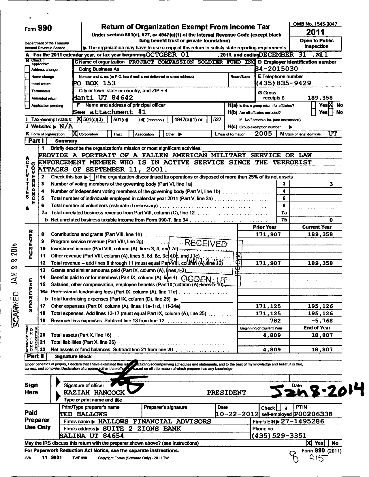 Image of first page of 2011 Form 990 for Project Compassion