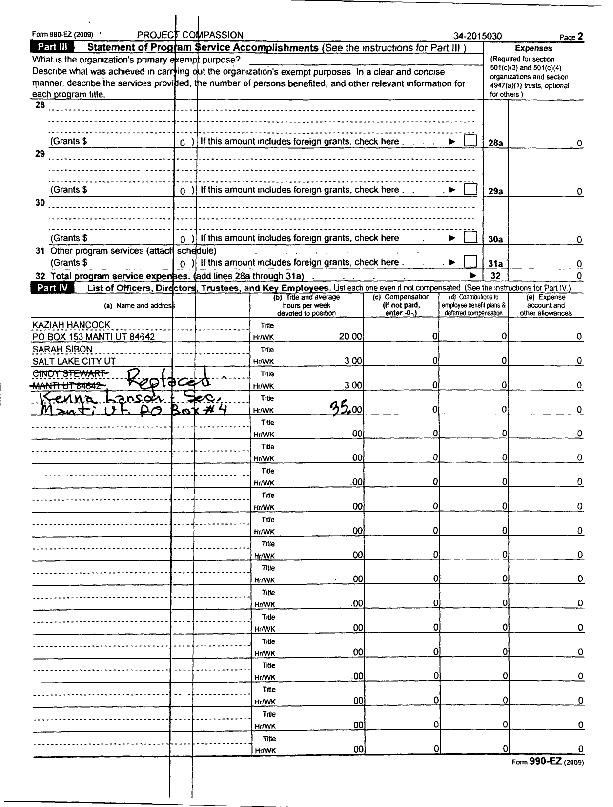 Image of first page of 2009 Form 990ER for Project Compassion