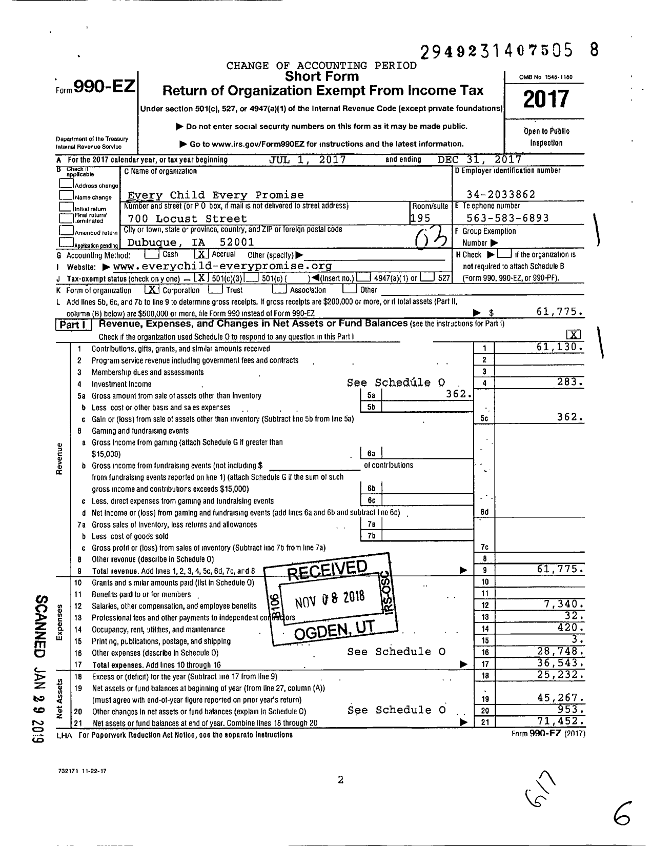 Image of first page of 2017 Form 990EZ for Every Child Every Promise