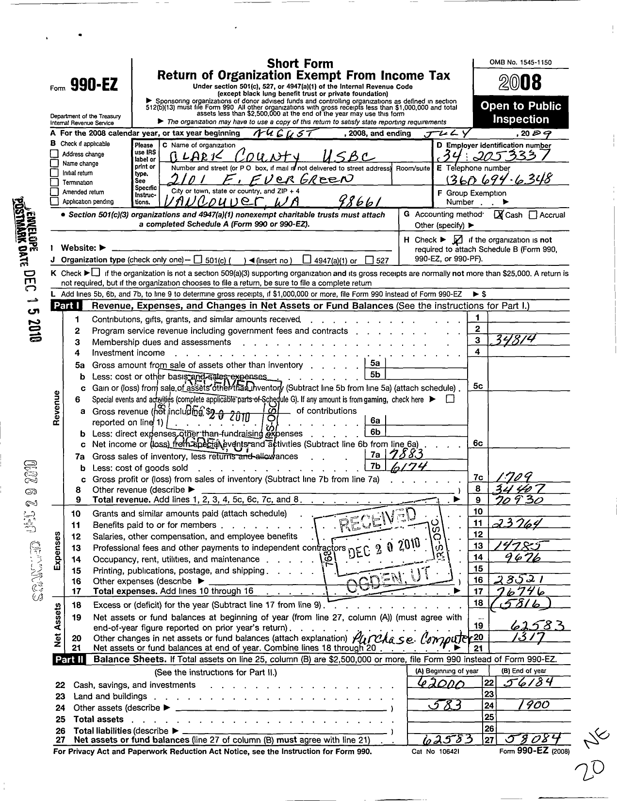 Image of first page of 2008 Form 990EO for United States Bowling Congress - 80306 Clark County Usbc