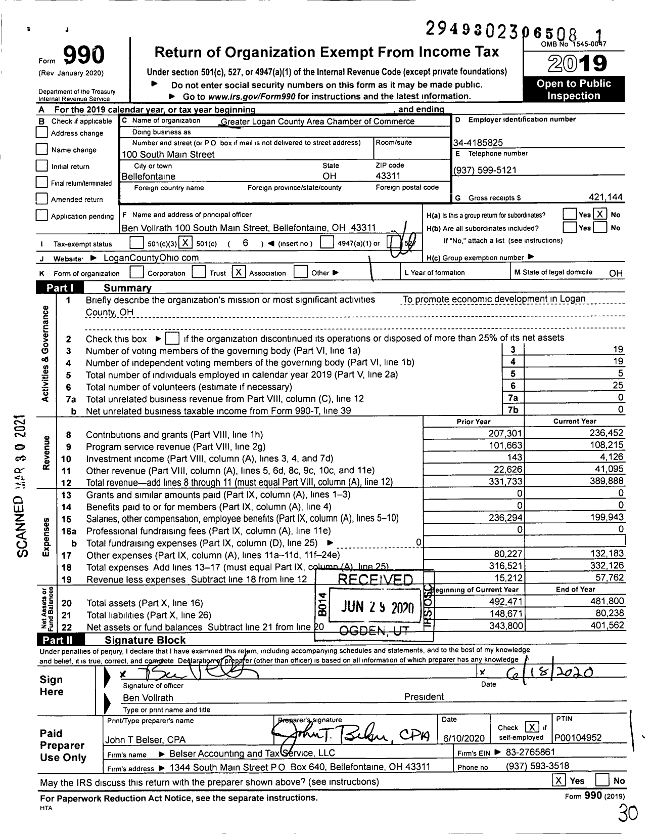 Image of first page of 2019 Form 990O for Greater Logan County Area Chamber of Commerce