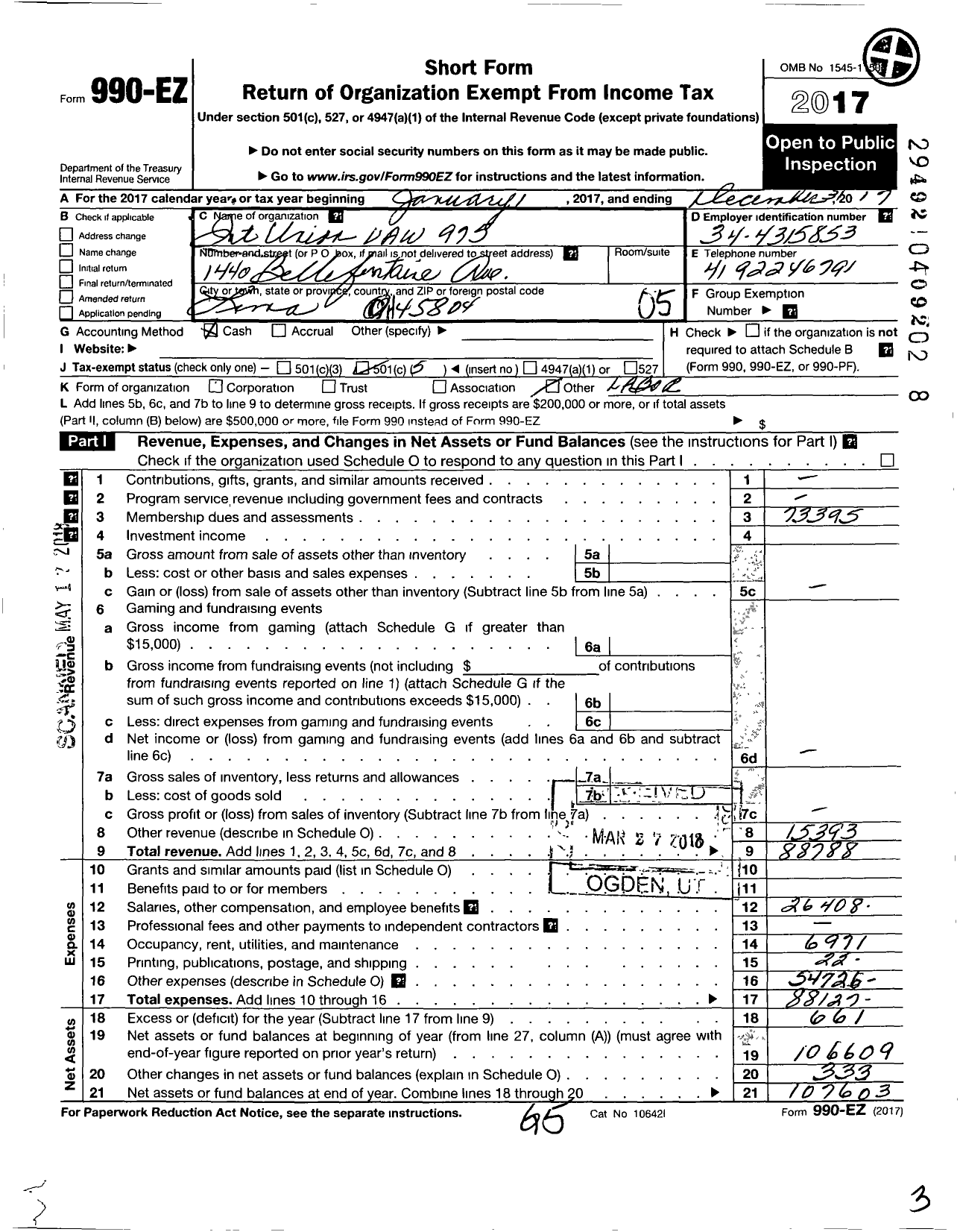 Image of first page of 2017 Form 990EO for UAW - International Union UAW 975