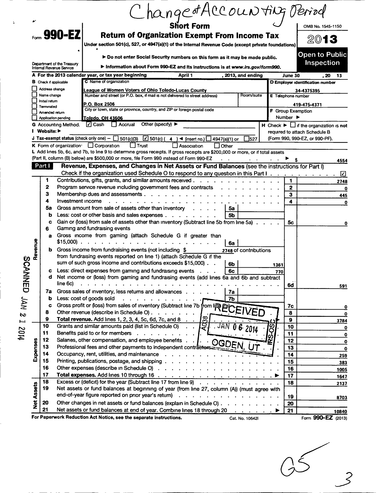 Image of first page of 2012 Form 990EO for League of Women Voters of Ohio / Toledo-Lucas County