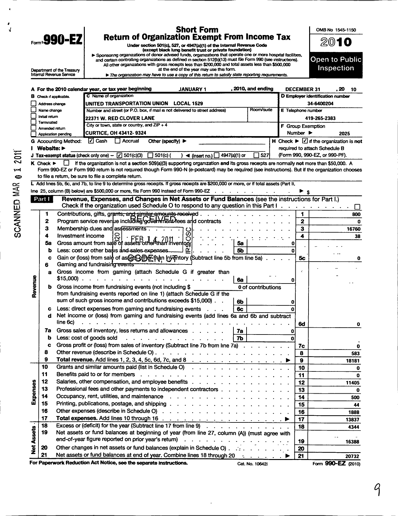 Image of first page of 2010 Form 990EZ for Smart Union - 1529 TD