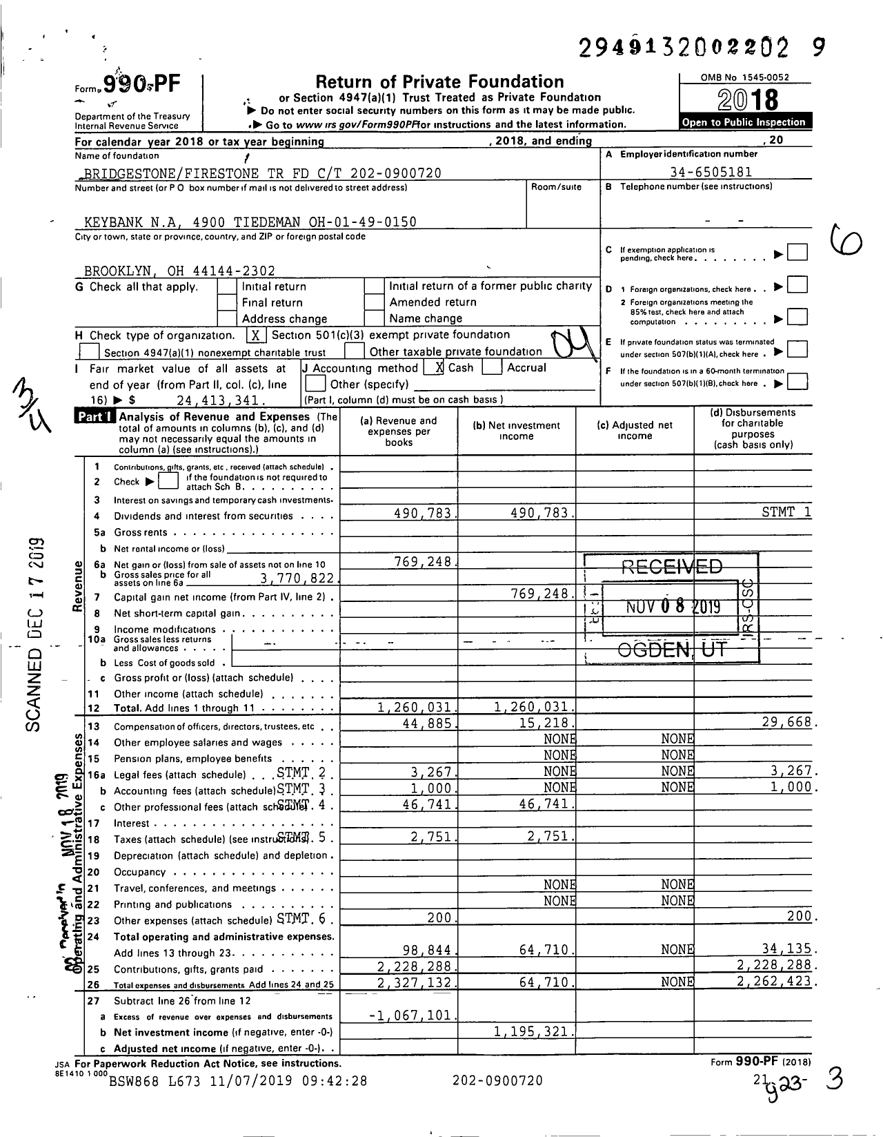 Image of first page of 2018 Form 990PF for Bridgestone Americas Trust Fund