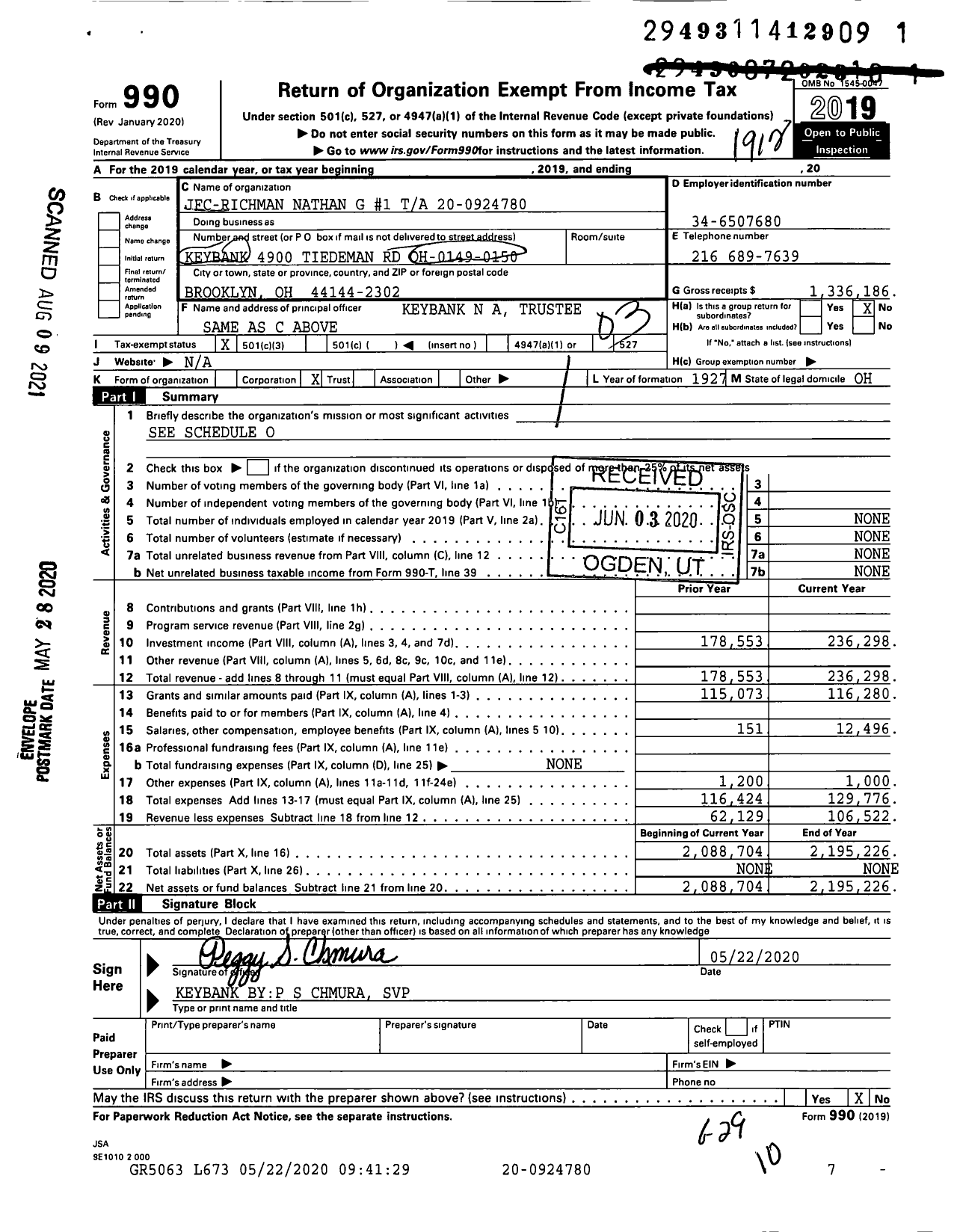 Image of first page of 2019 Form 990 for Jfc-Richman Nathan G #1 Ta