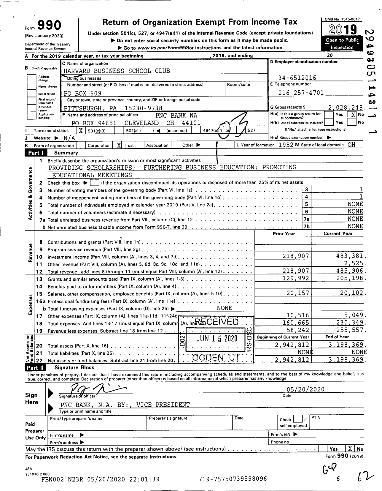 Image of first page of 2019 Form 990 for Harvard Business School Club of Cleveland