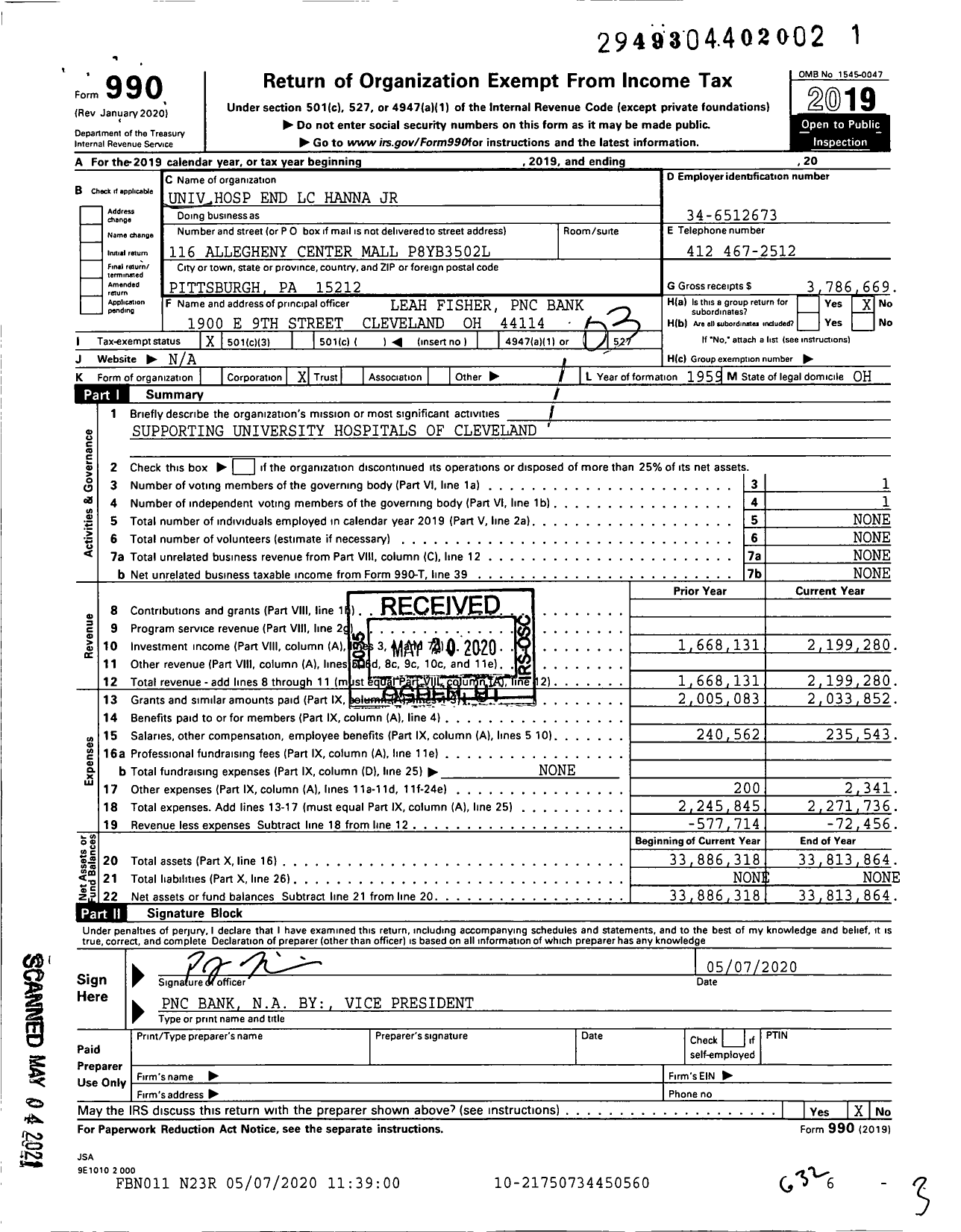 Image of first page of 2019 Form 990 for Univ Hospital End LC Hanna JR