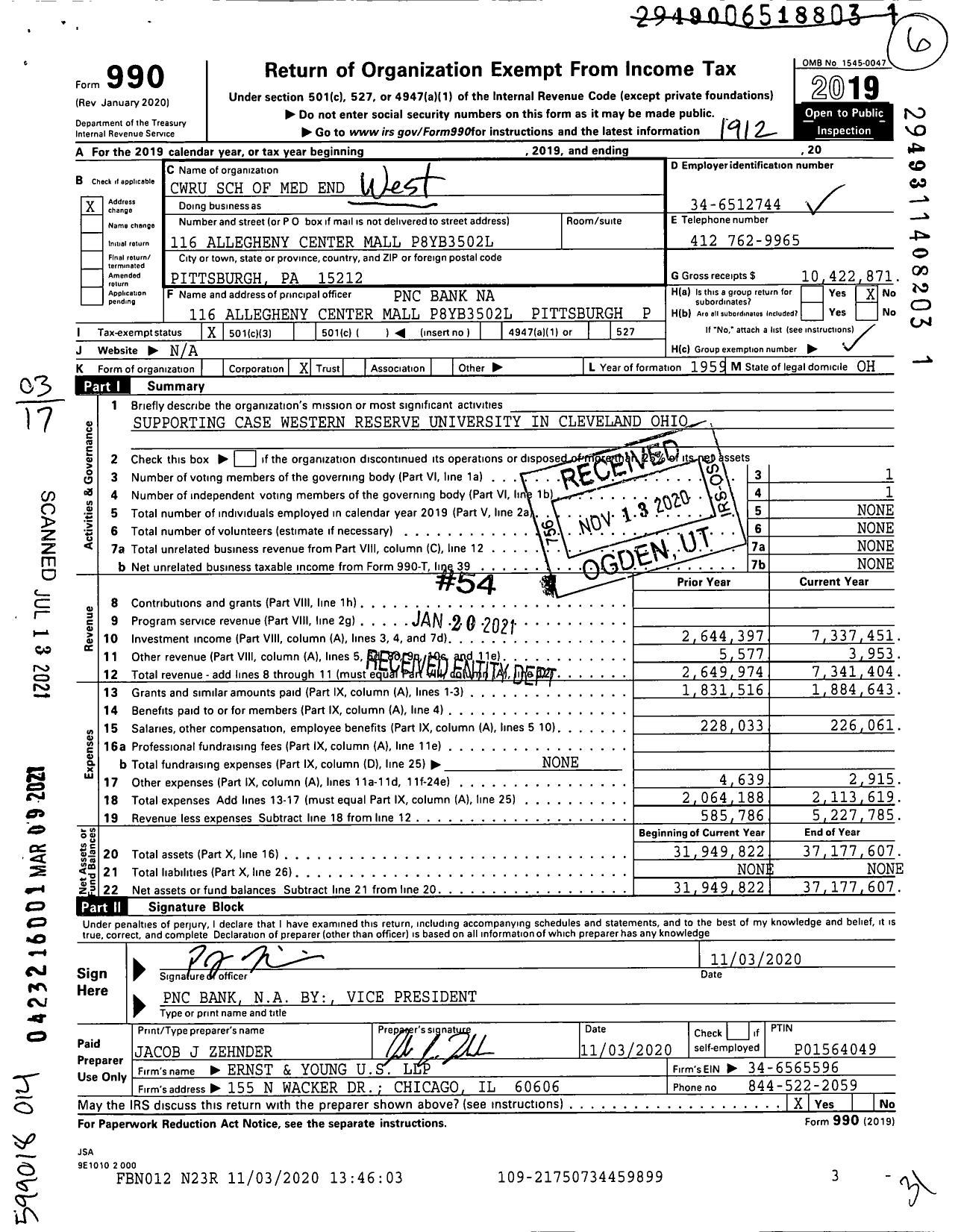 Image of first page of 2019 Form 990 for Cwru SCH of Med End