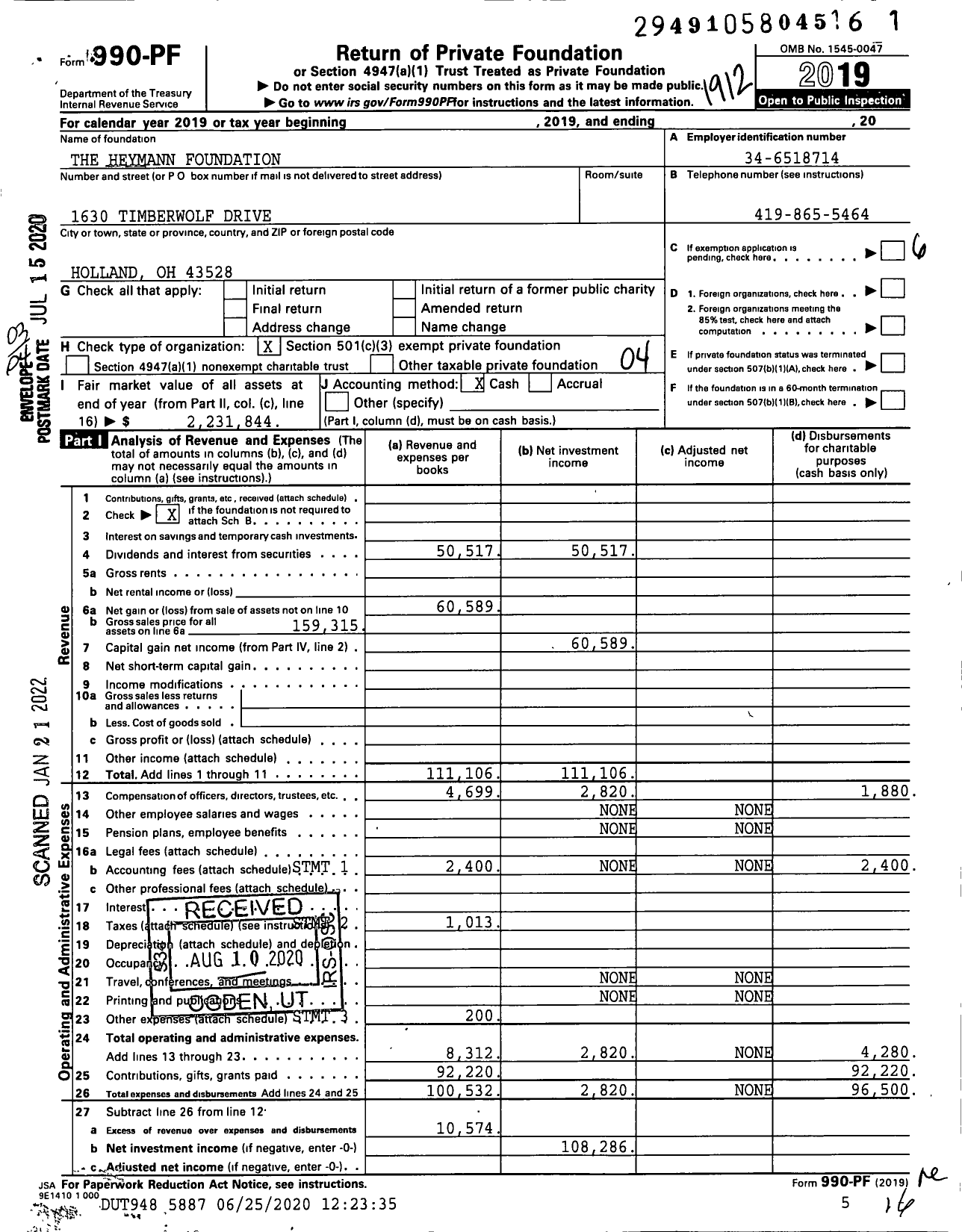 Image of first page of 2019 Form 990PF for The Heymann Foundation