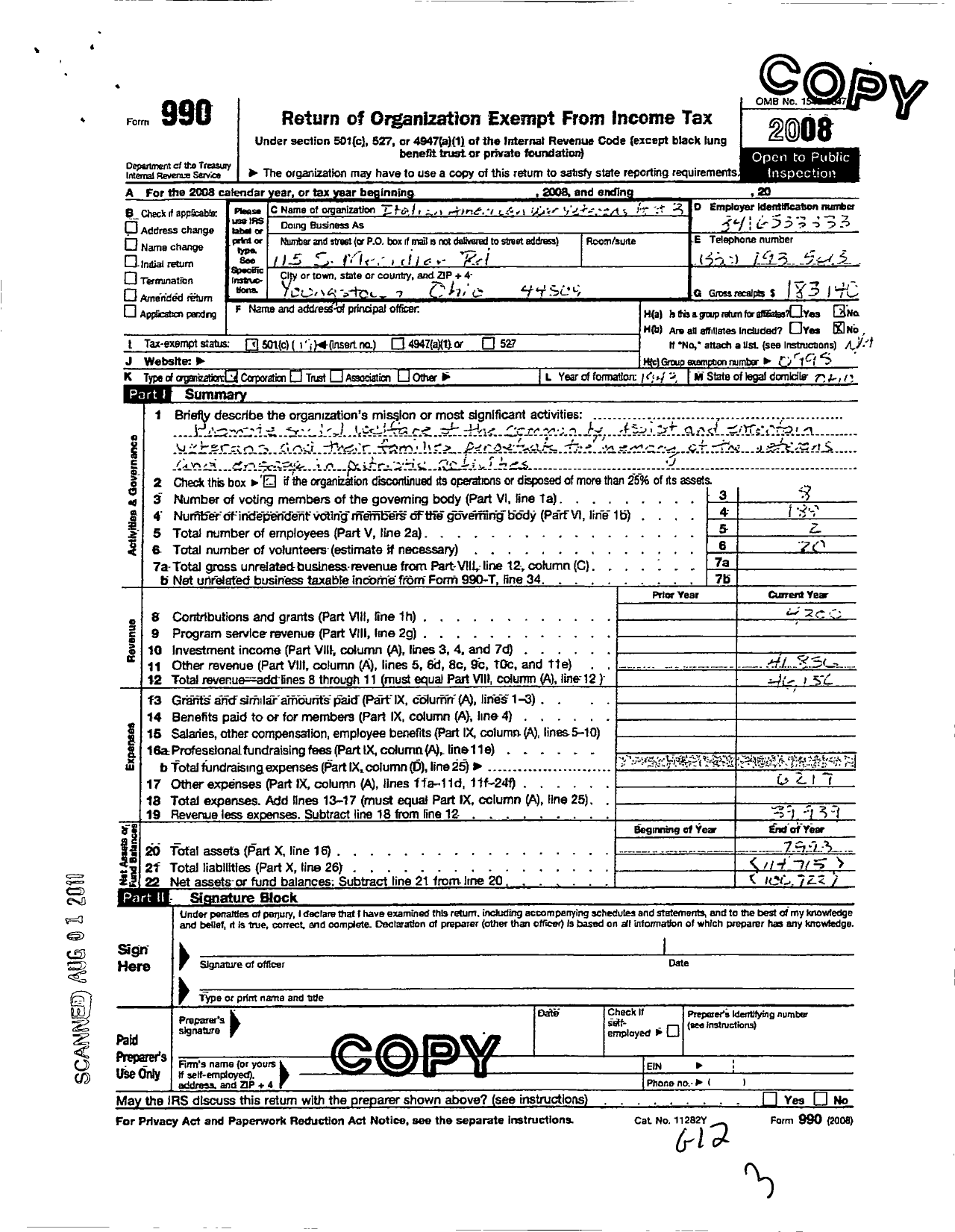 Image of first page of 2008 Form 990O for Italian American War Veterans of