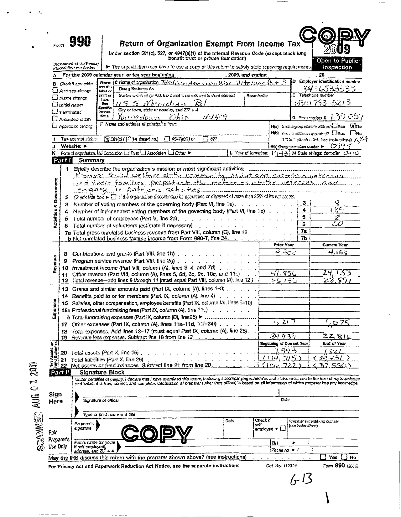 Image of first page of 2009 Form 990O for Italian American War Veterans of