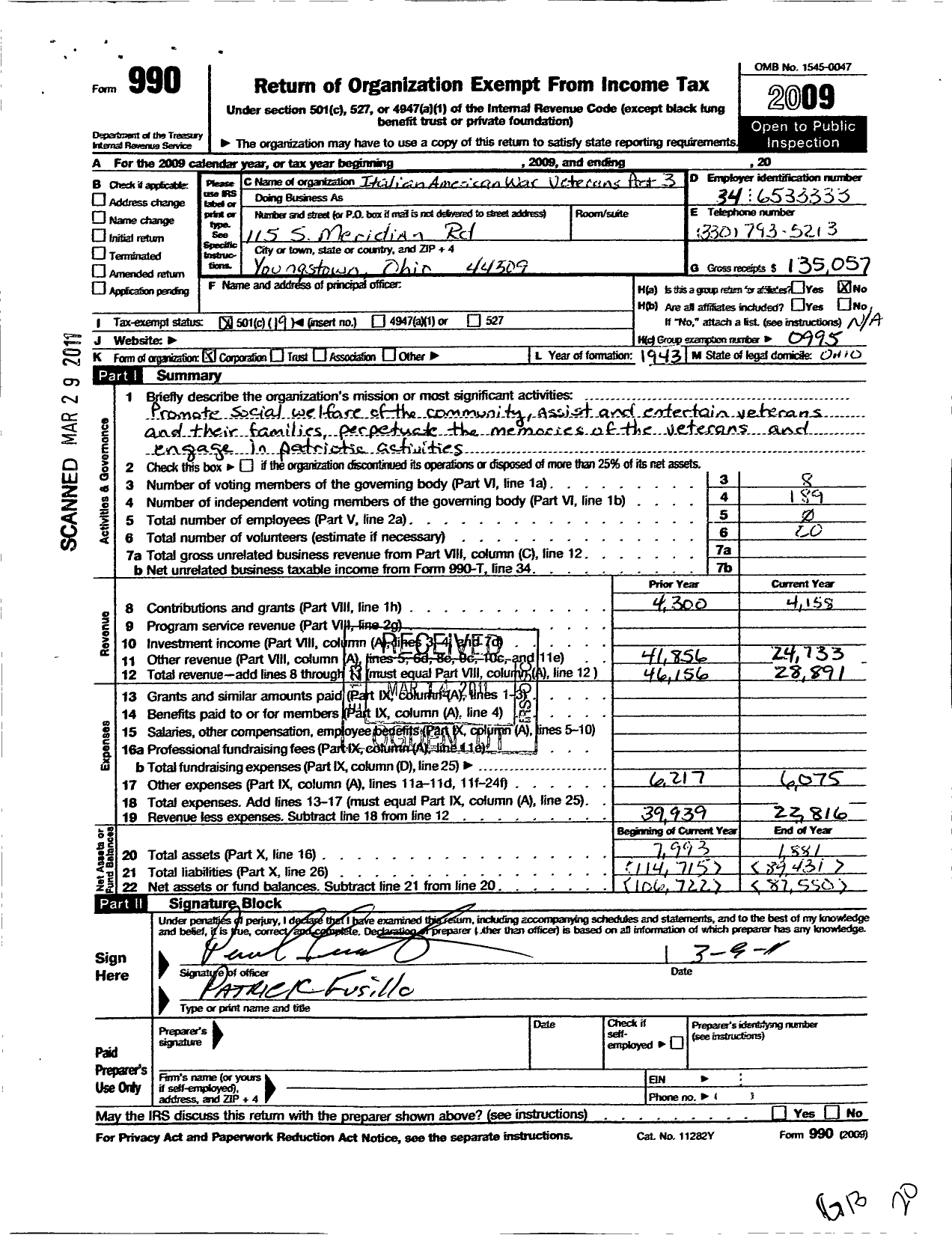 Image of first page of 2009 Form 990O for Italian American War Veterans of