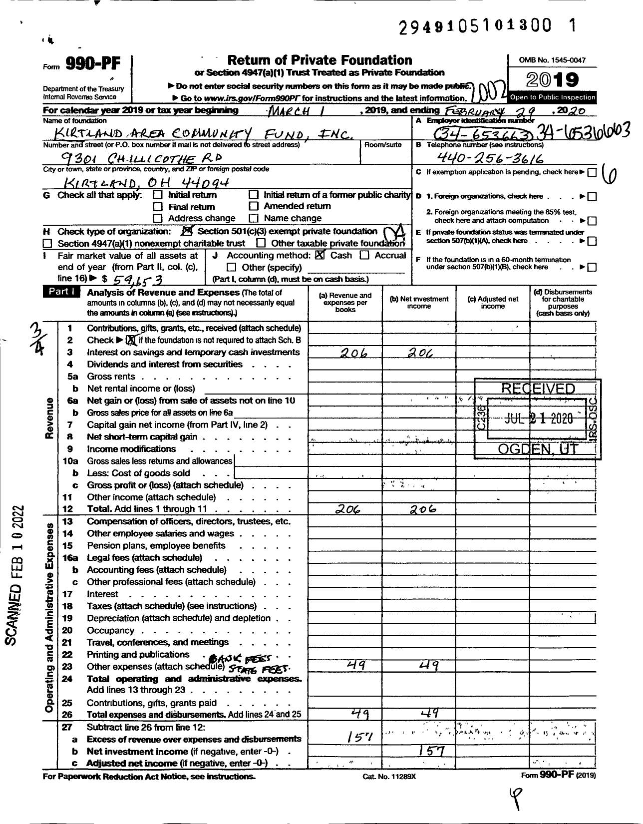 Image of first page of 2019 Form 990PF for Kirtland Area Community Fund