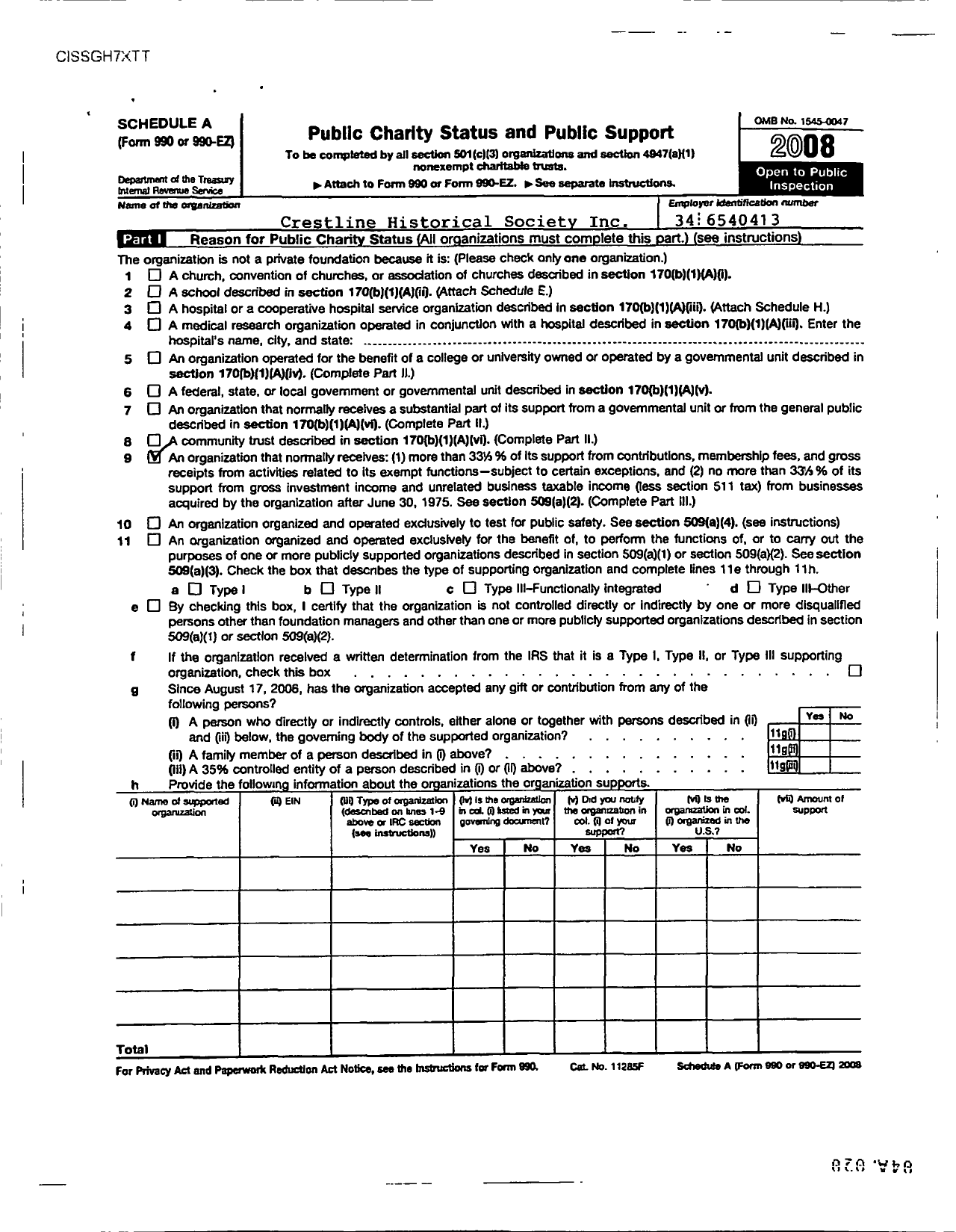 Image of first page of 2008 Form 990ER for Crestline Historical Society