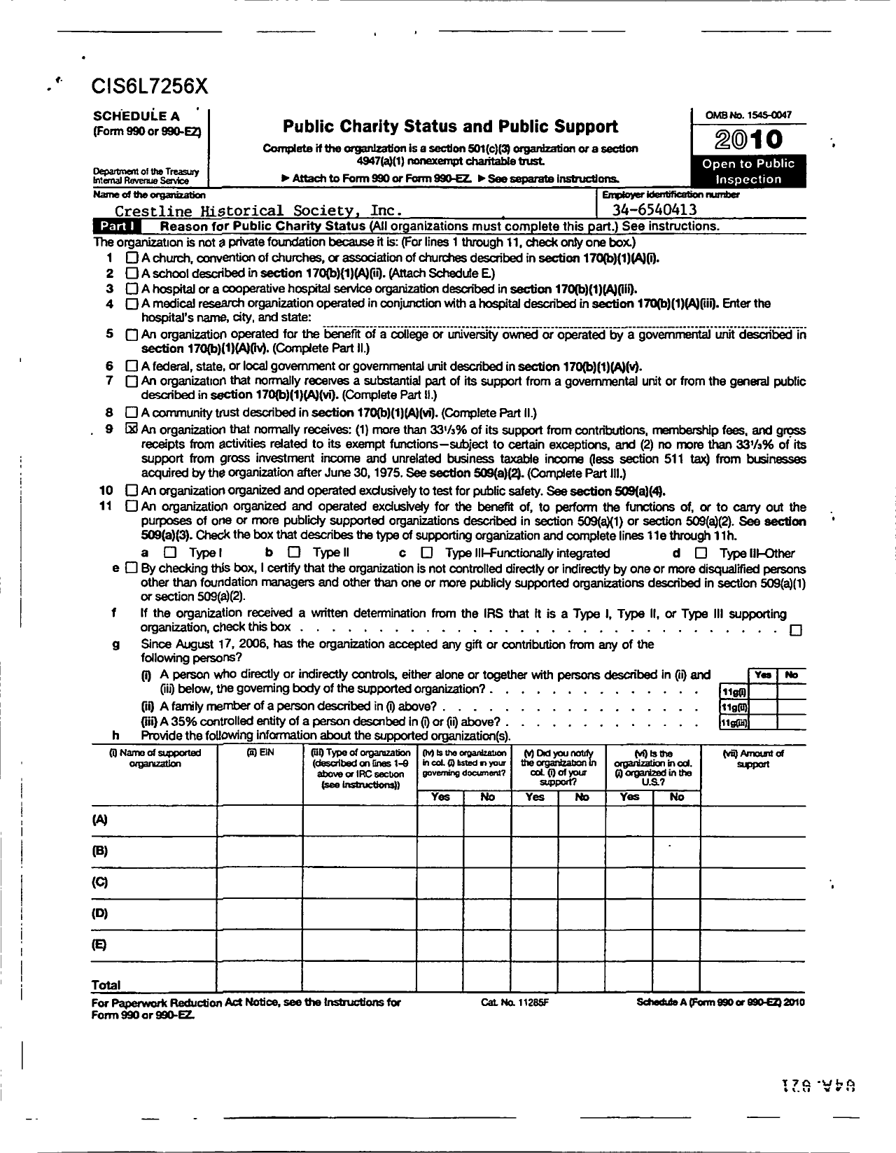 Image of first page of 2010 Form 990ER for Crestline Historical Society
