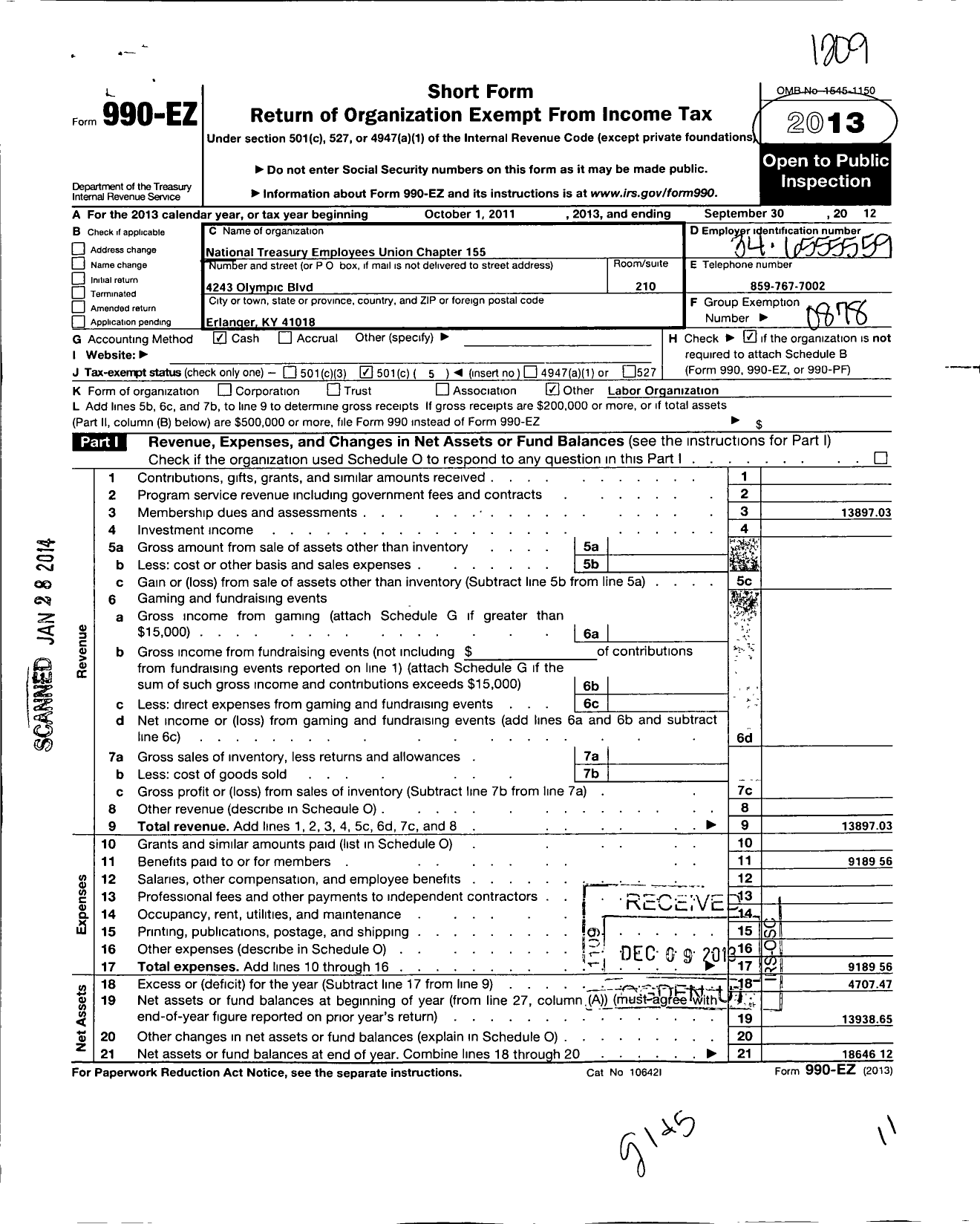 Image of first page of 2011 Form 990EO for National Treasury Employees Union - 155 Chapter