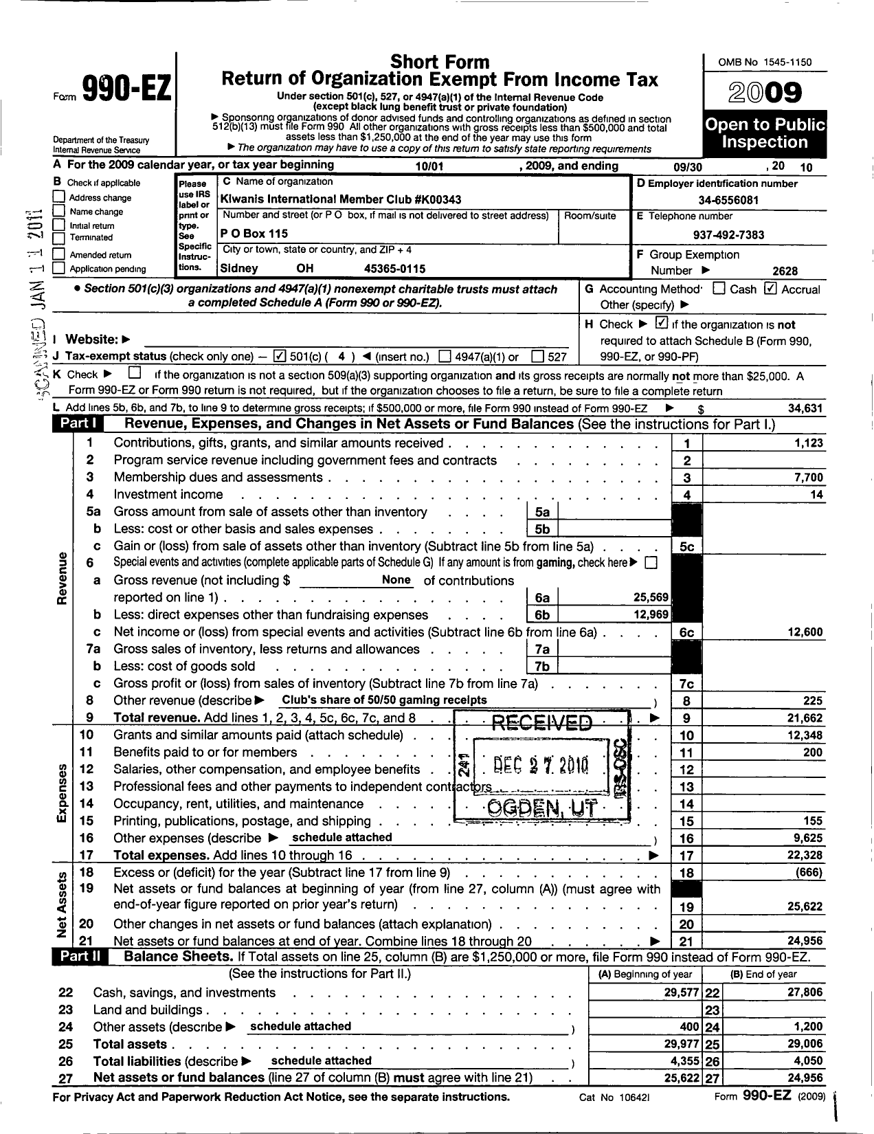 Image of first page of 2009 Form 990EO for Kiwanis International - K00343 Sidney