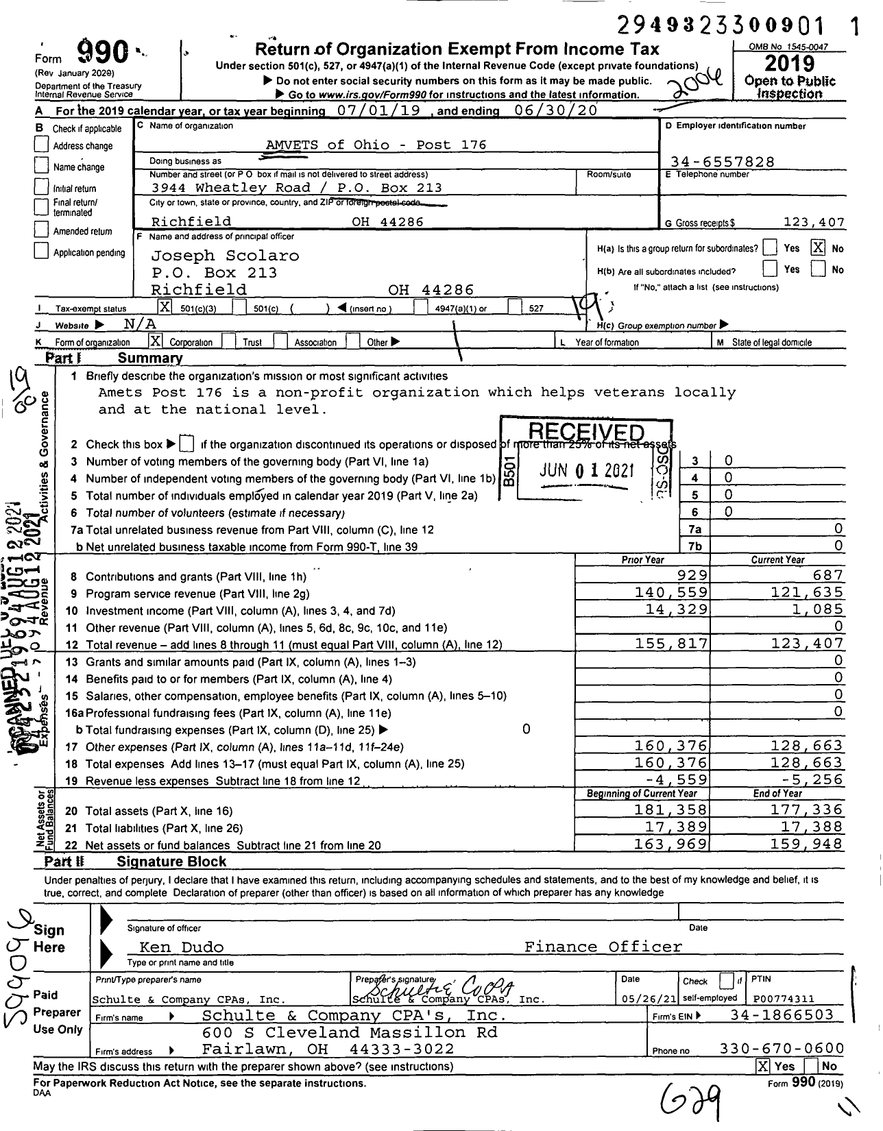 Image of first page of 2019 Form 990O for Amvets - 0176-oh