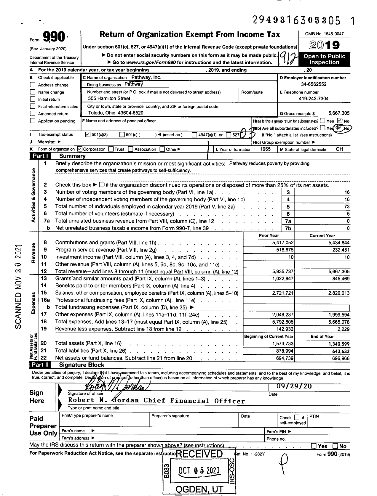 Image of first page of 2019 Form 990 for Pathway