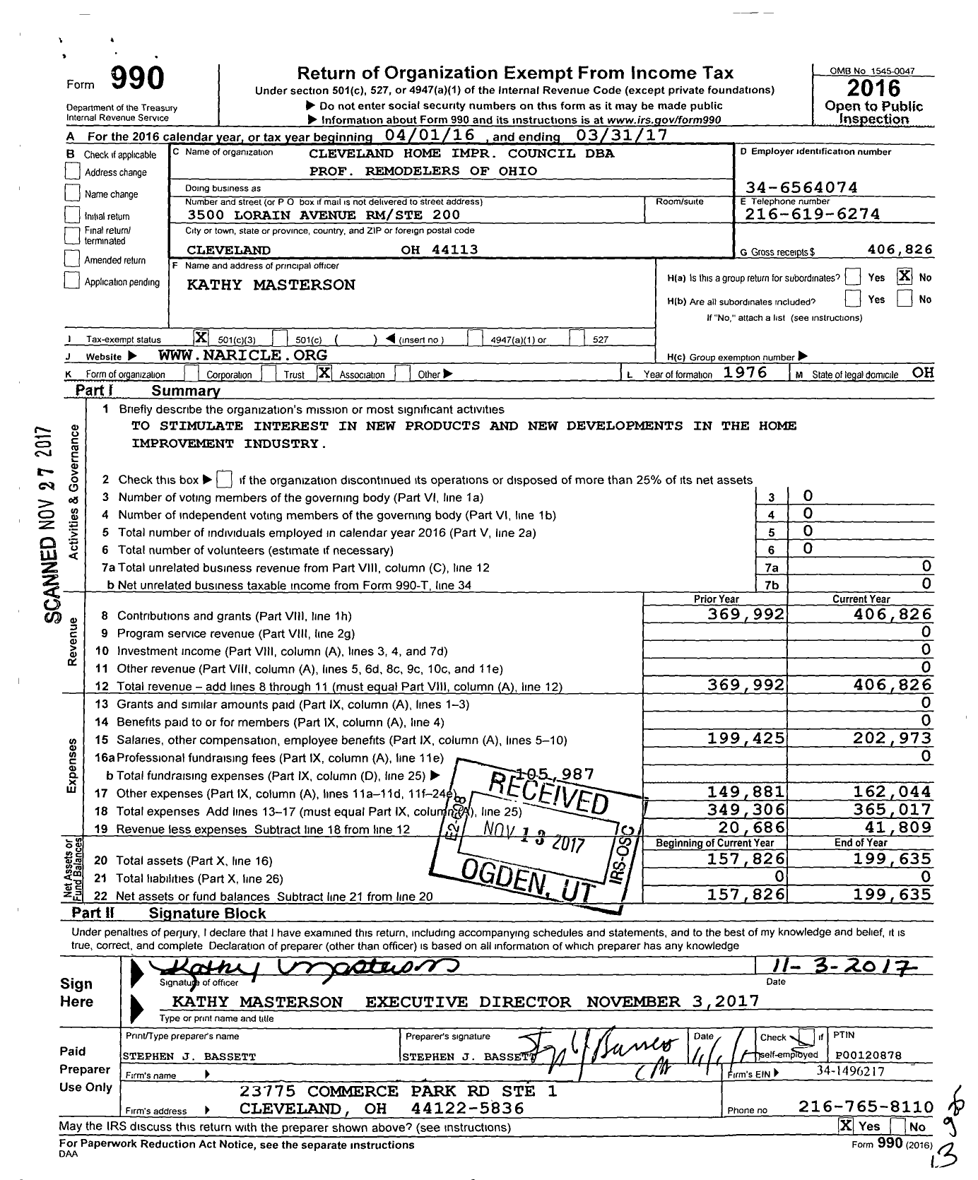 Image of first page of 2016 Form 990 for Cleveland Home Impr Council