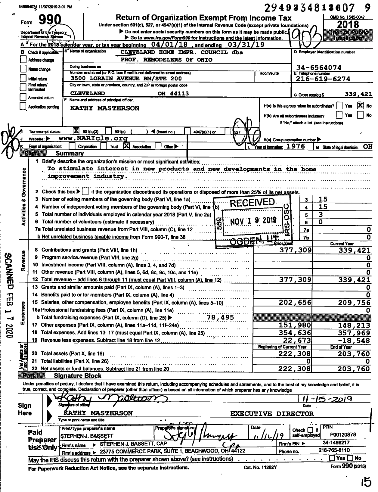 Image of first page of 2018 Form 990O for Cleveland Home Impr Council