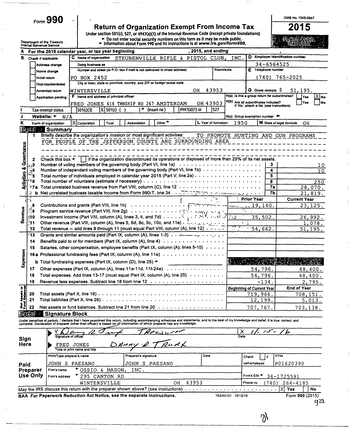 Image of first page of 2015 Form 990O for Steubenville Rifle and Pistol Club