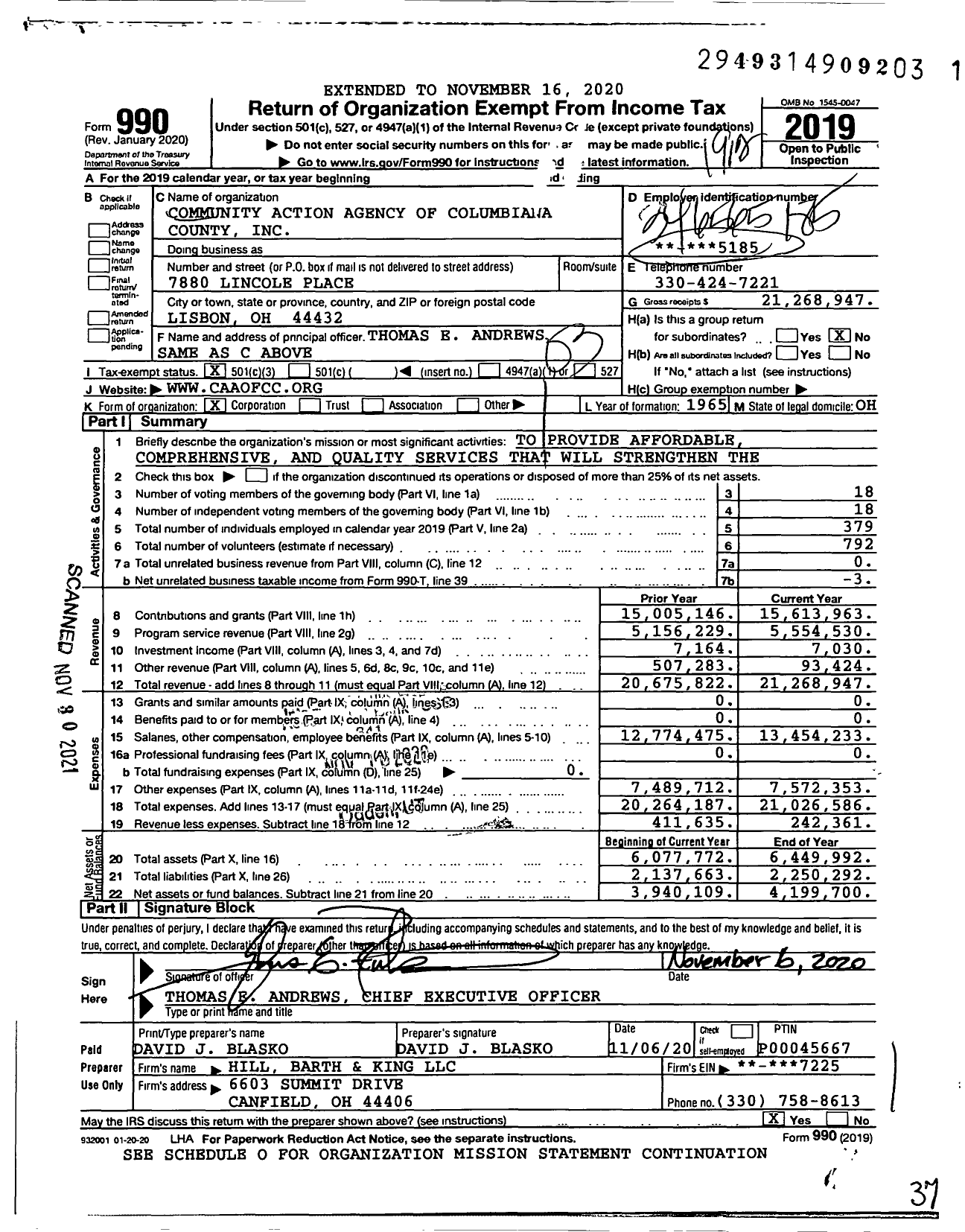 Image of first page of 2019 Form 990 for Community Action Agency of Columbiana County