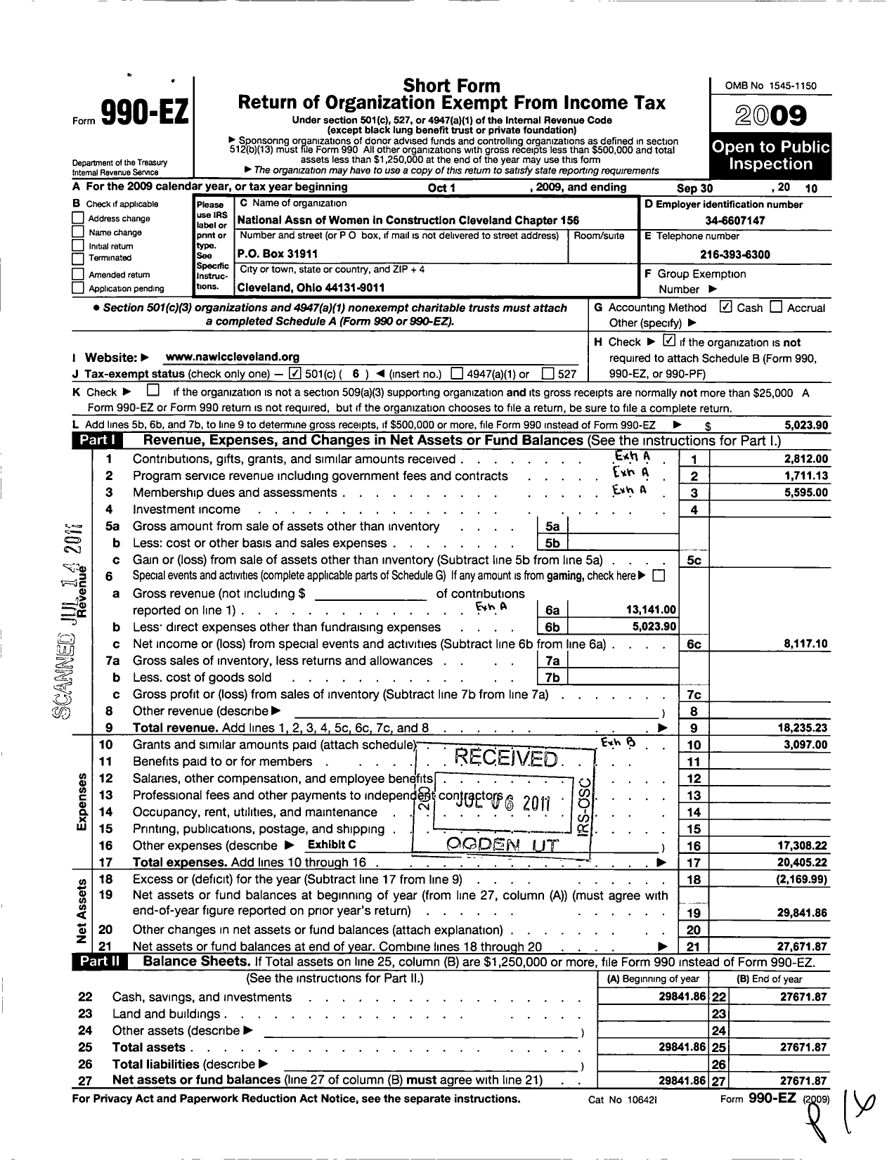 Image of first page of 2009 Form 990EO for National Association of Women in Construction - 156 Cleveland