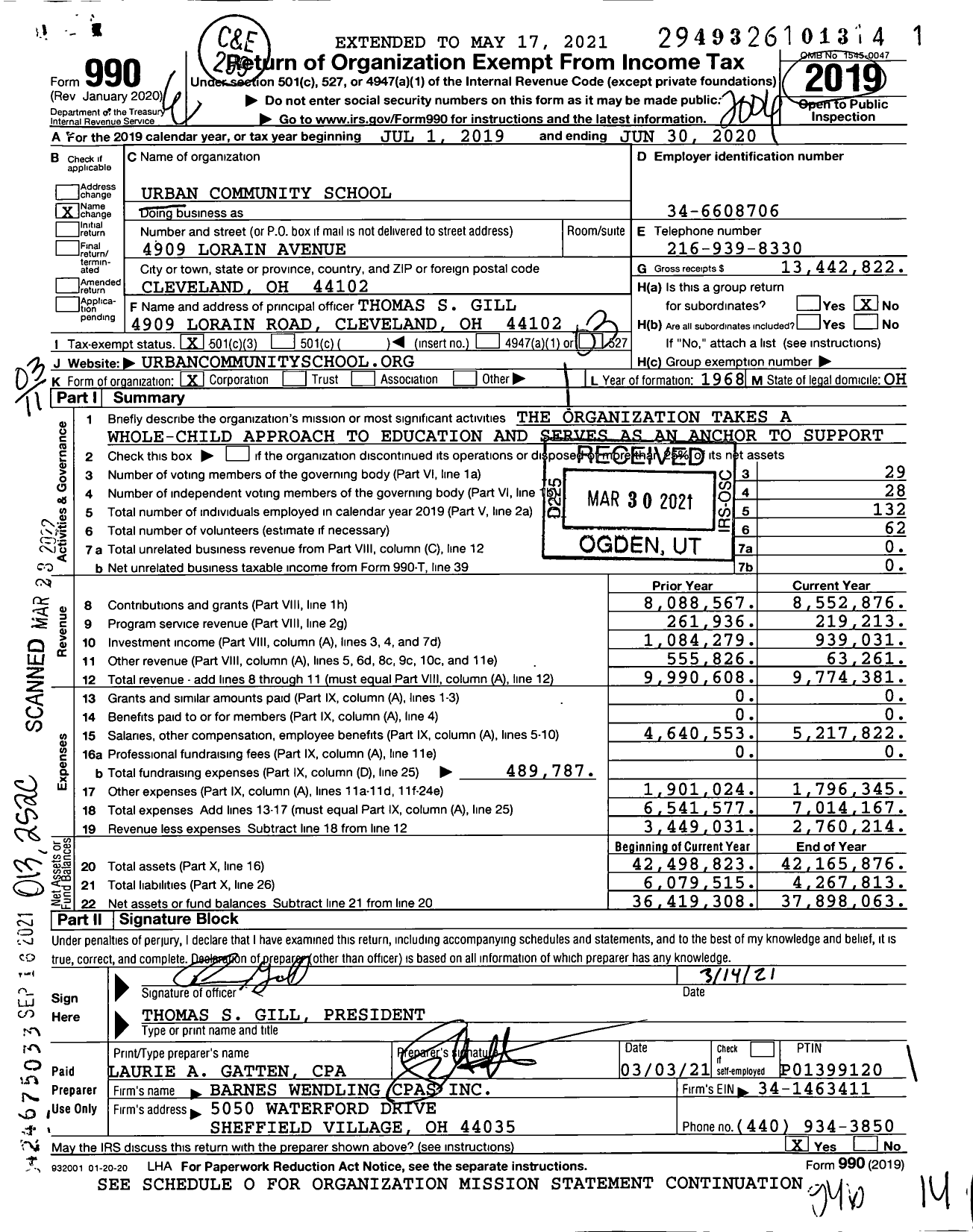 Image of first page of 2019 Form 990 for Urban Community School (UCS)