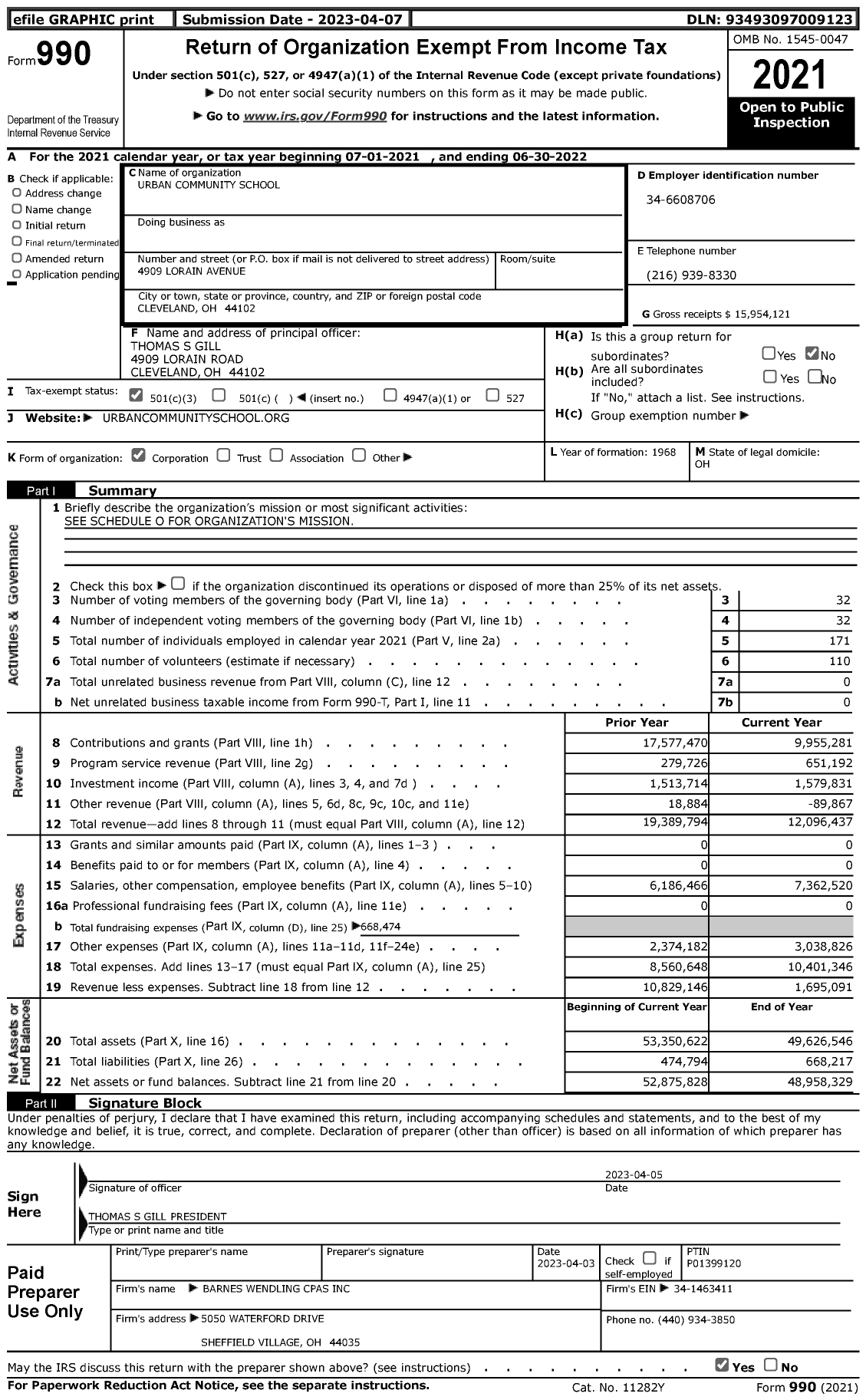 Image of first page of 2021 Form 990 for Urban Community School (UCS)