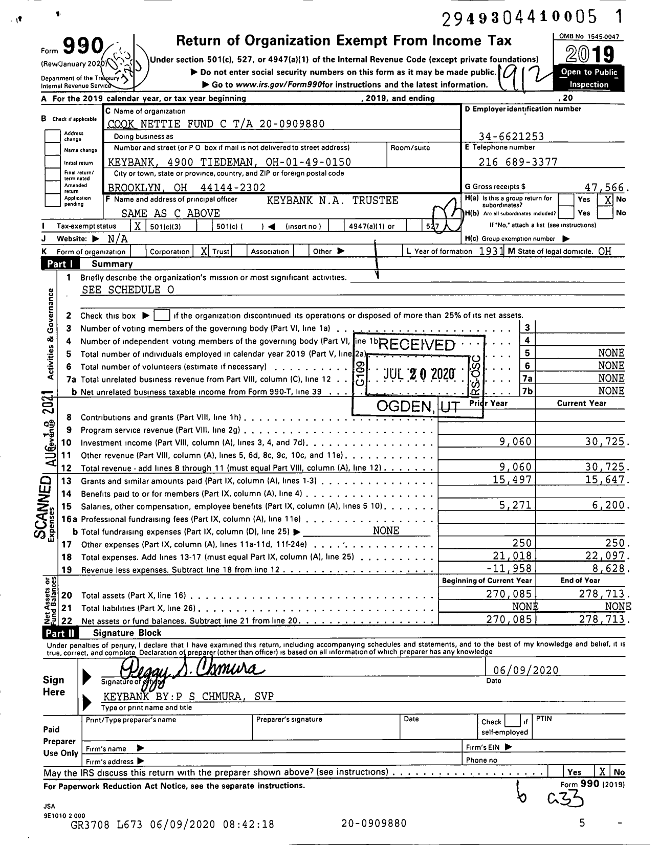 Image of first page of 2019 Form 990 for Cook Nettie Fund C Ta